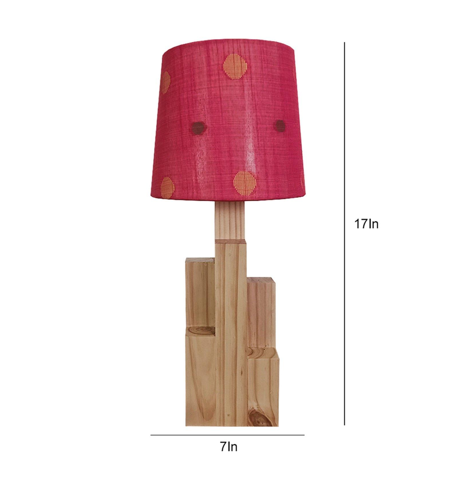 Skyline Beige Wooden Table Lamp with Red Printed Fabric Lampshade (BULB NOT INCLUDED) - Ouch Cart 