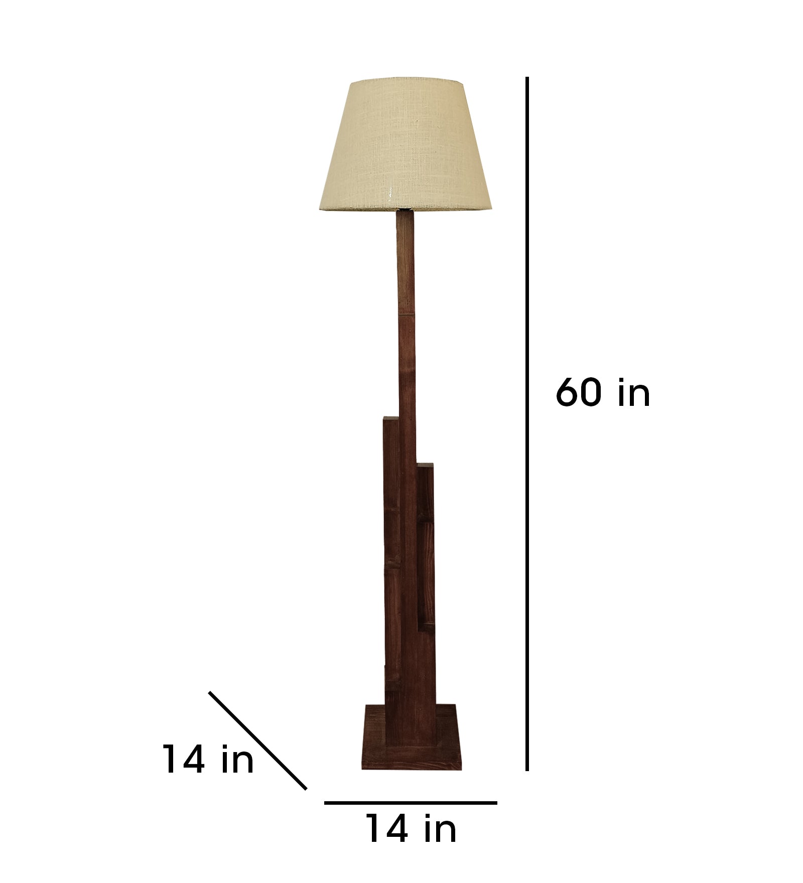 Skyline Wooden Floor Lamp with Brown Base and Yellow Printed Fabric Lampshade