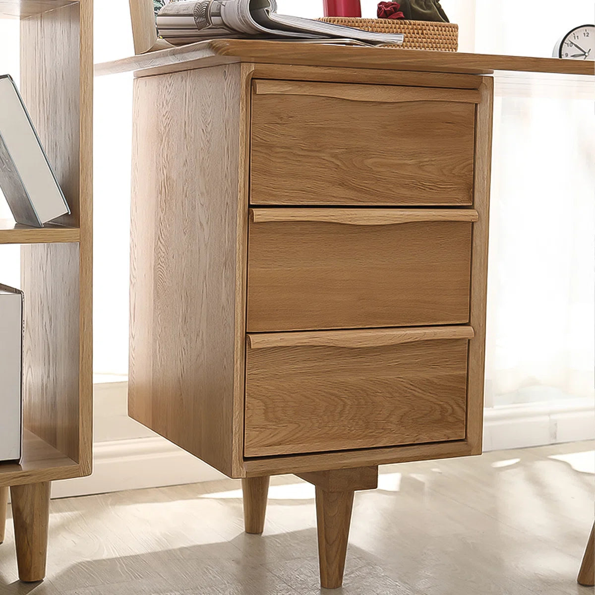 Sleek Solid Wood Rectangular Desk,3-drawer