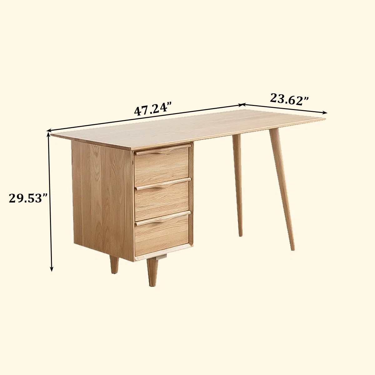 Sleek Solid Wood Rectangular Desk,3-drawer