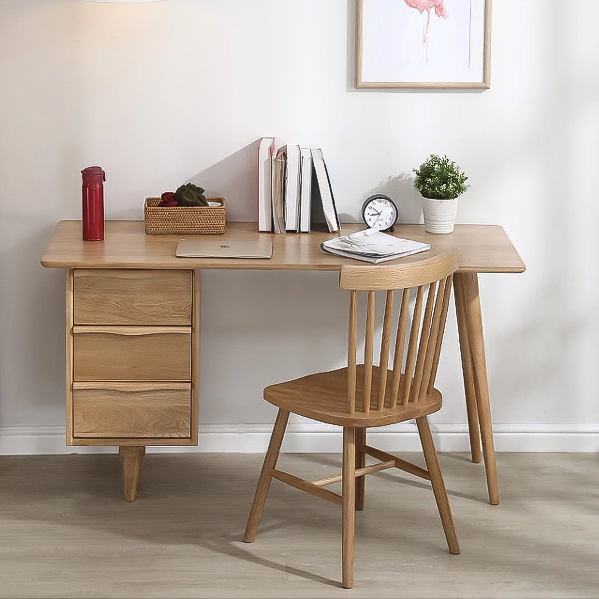 Sleek Solid Wood Rectangular Desk,3-drawer