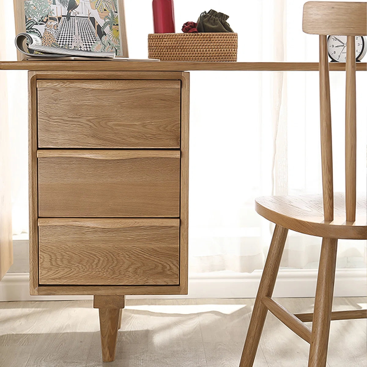 Sleek Solid Wood Rectangular Desk,3-drawer