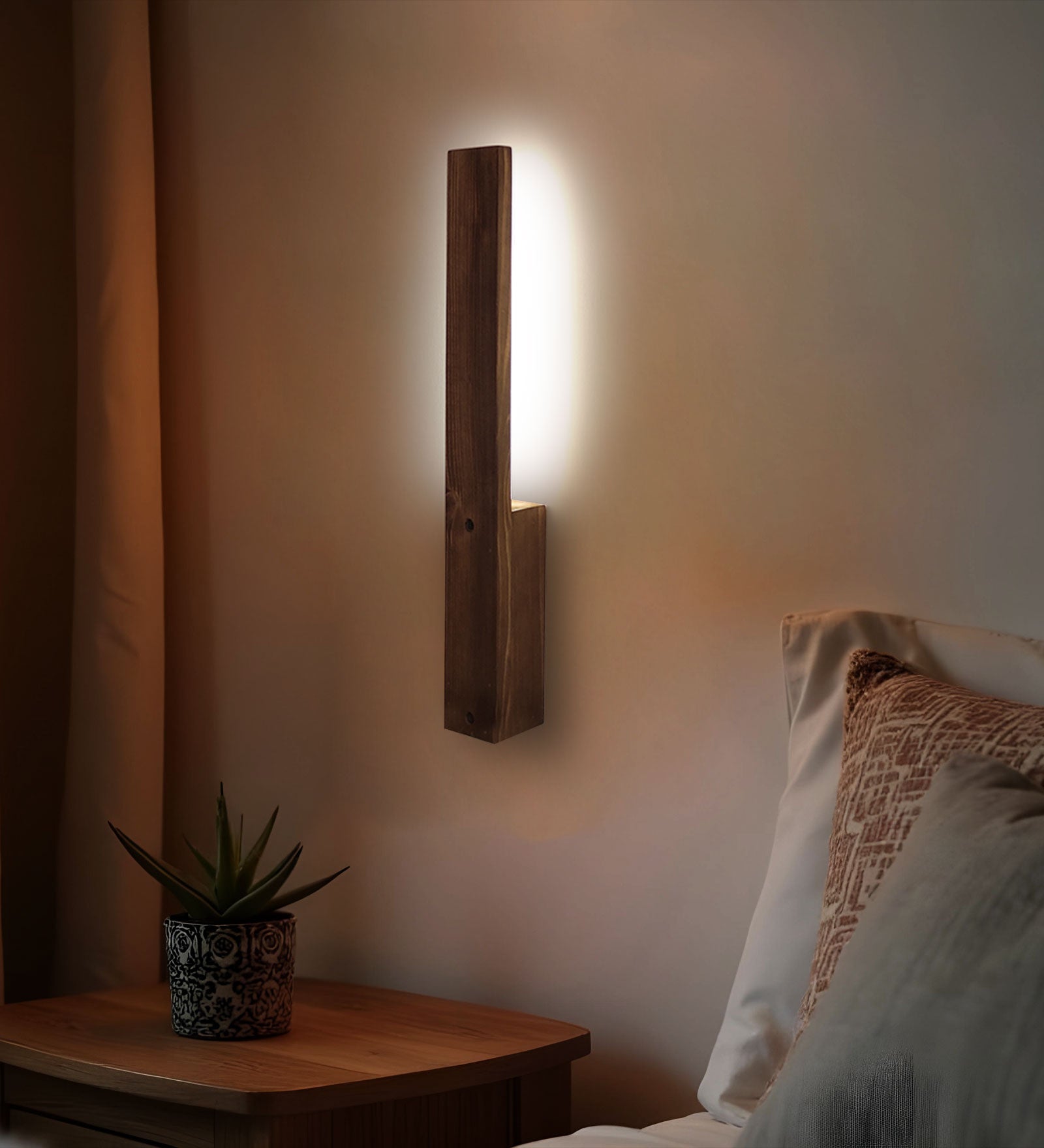 Slimline Brown Wooden LED Wall Light (BULB NOT INCLUDED)