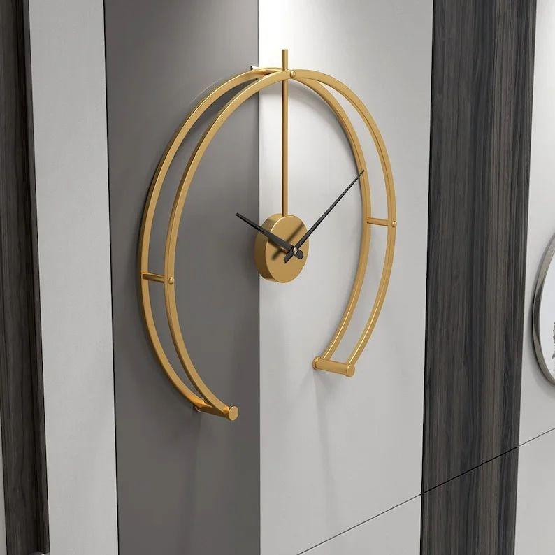 HALF ROUND WALL CLOCK GOLD - Ouch Cart 