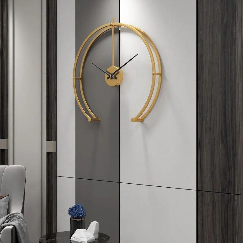 HALF ROUND WALL CLOCK GOLD - Ouch Cart 