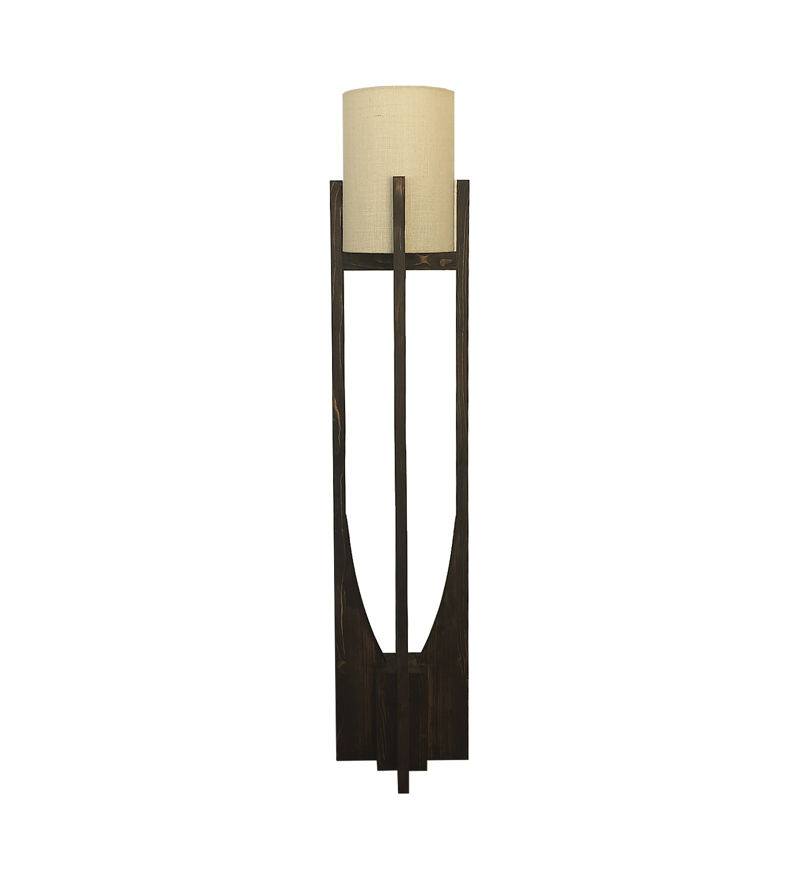 Solitaire Wooden Floor Lamp with Brown Base and White Fabric Lampshade (BULB NOT INCLUDED)