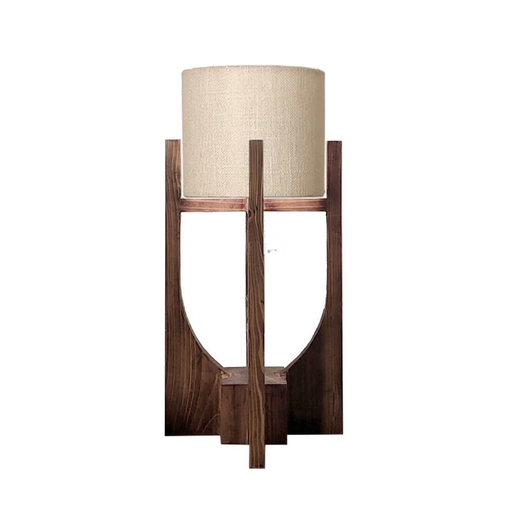 Solitaire Wooden Table Lamp with Brown Base and Premium White Fabric Lampshade (BULB NOT INCLUDED)