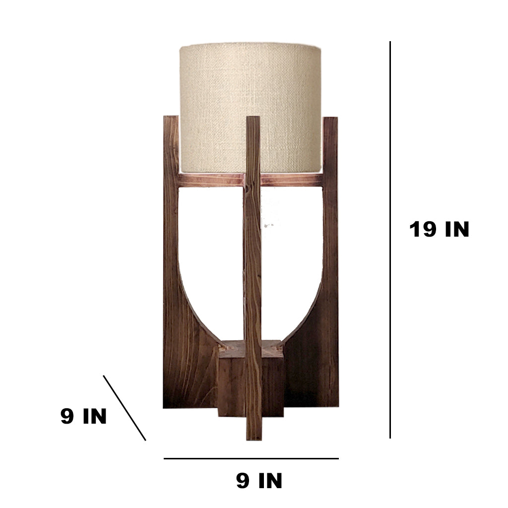 Solitaire Wooden Table Lamp with Brown Base and Premium White Fabric Lampshade (BULB NOT INCLUDED)