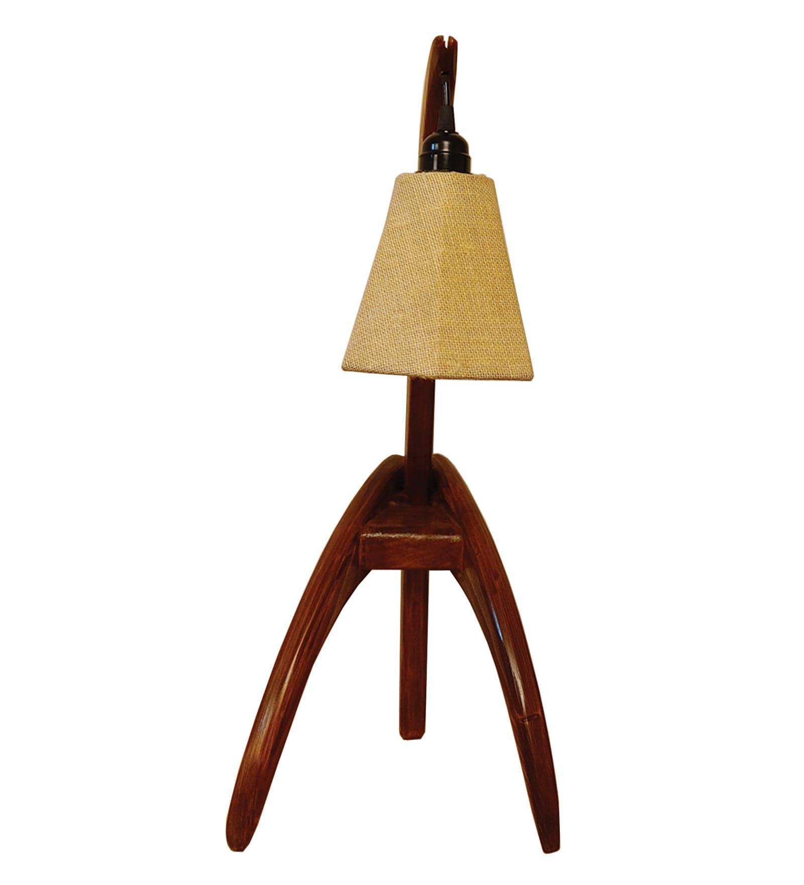 Species Brown Wooden Table Lamp with White Jute Lampshade (BULB NOT INCLUDED) - Ouch Cart 