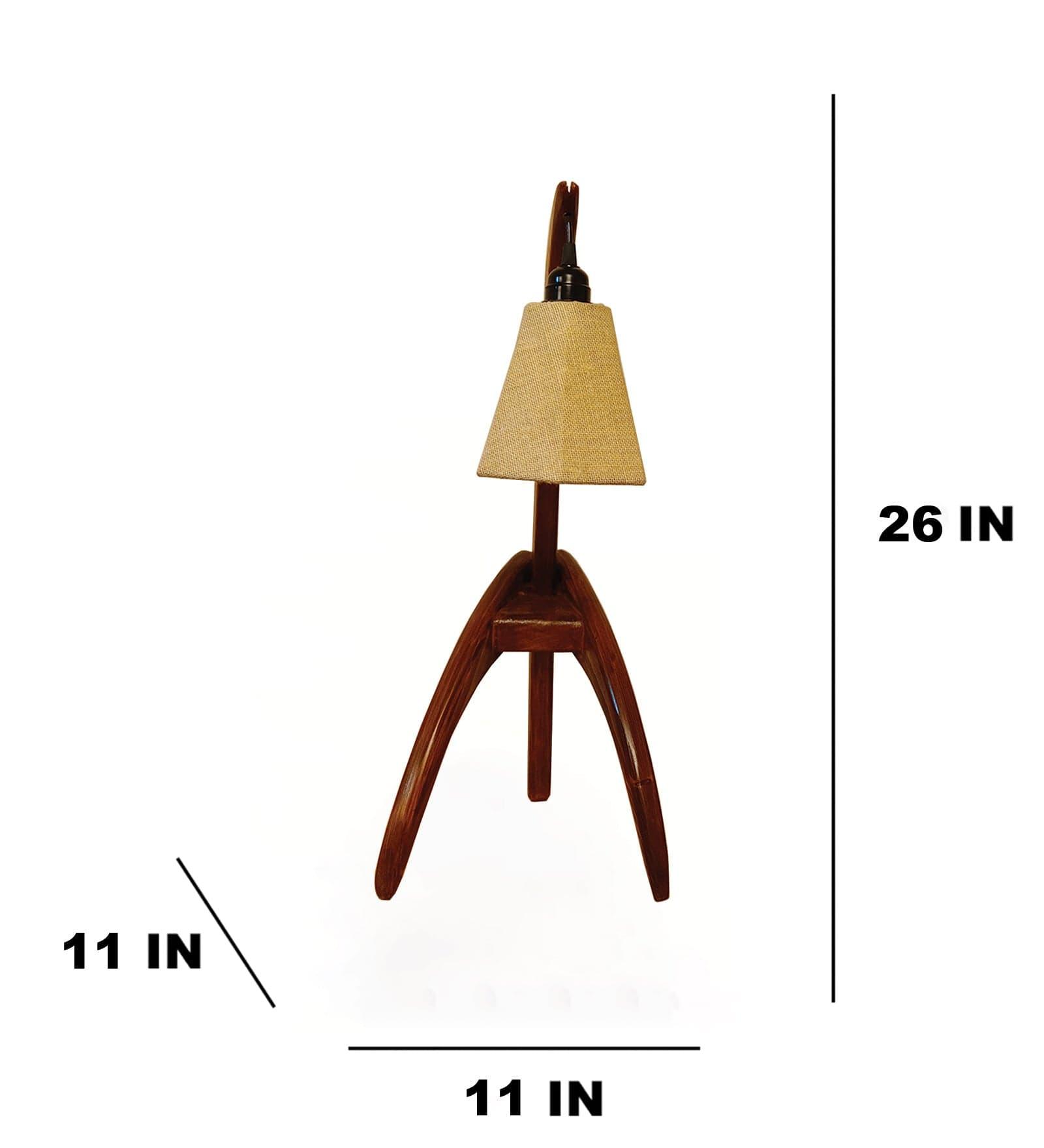 Species Brown Wooden Table Lamp with White Jute Lampshade (BULB NOT INCLUDED) - Ouch Cart 