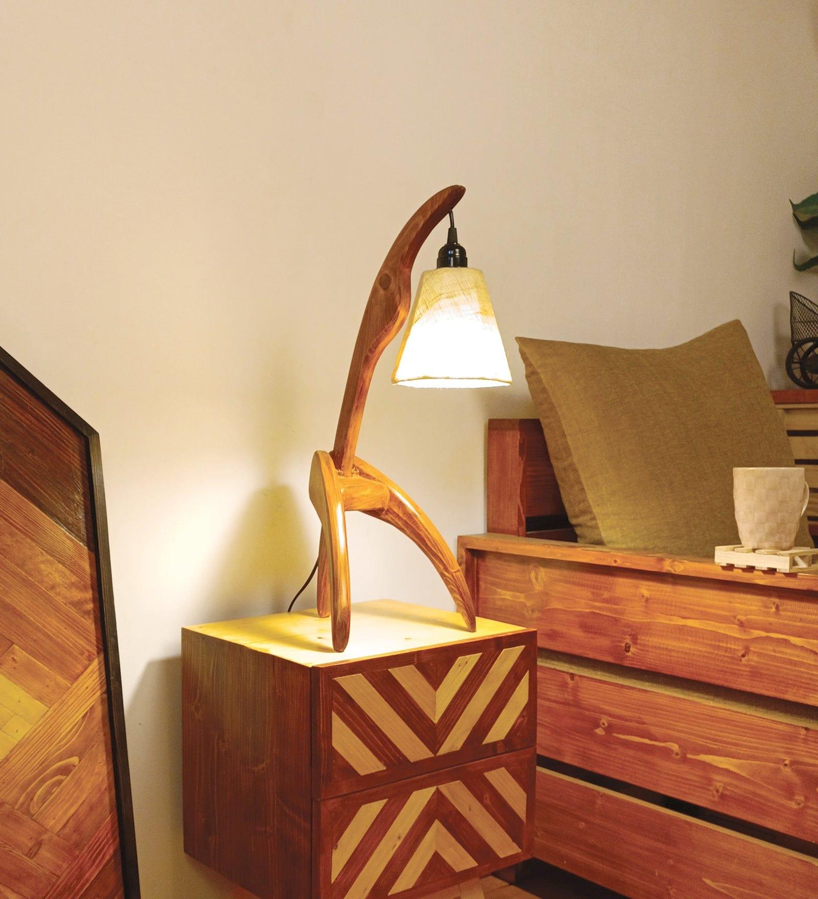 Species Brown Wooden Table Lamp with White Jute Lampshade (BULB NOT INCLUDED) - Ouch Cart 