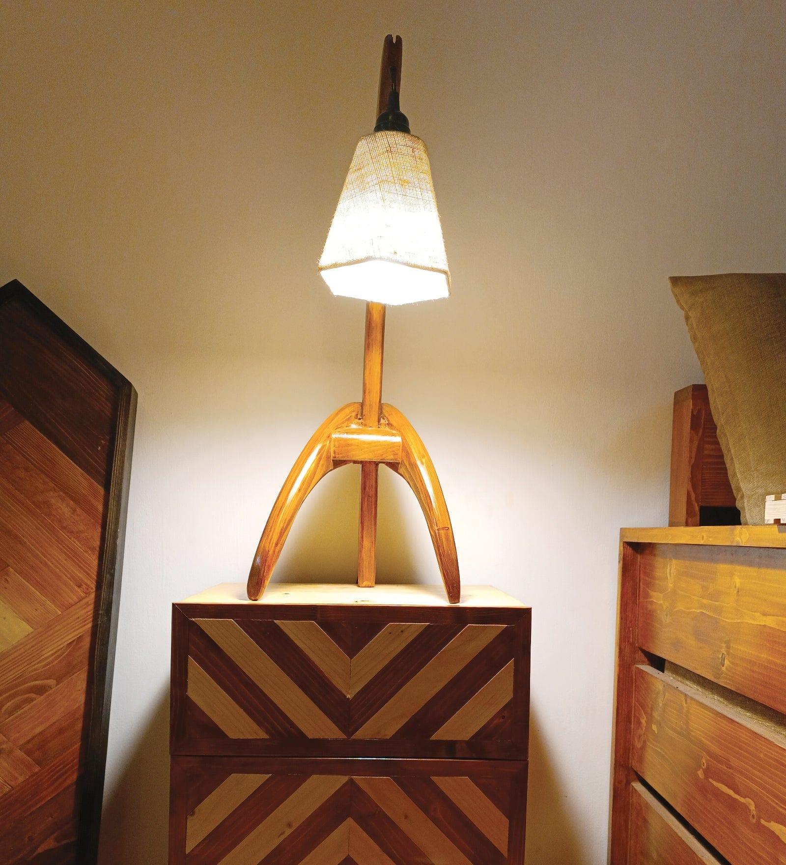 Species Brown Wooden Table Lamp with White Jute Lampshade (BULB NOT INCLUDED) - Ouch Cart 