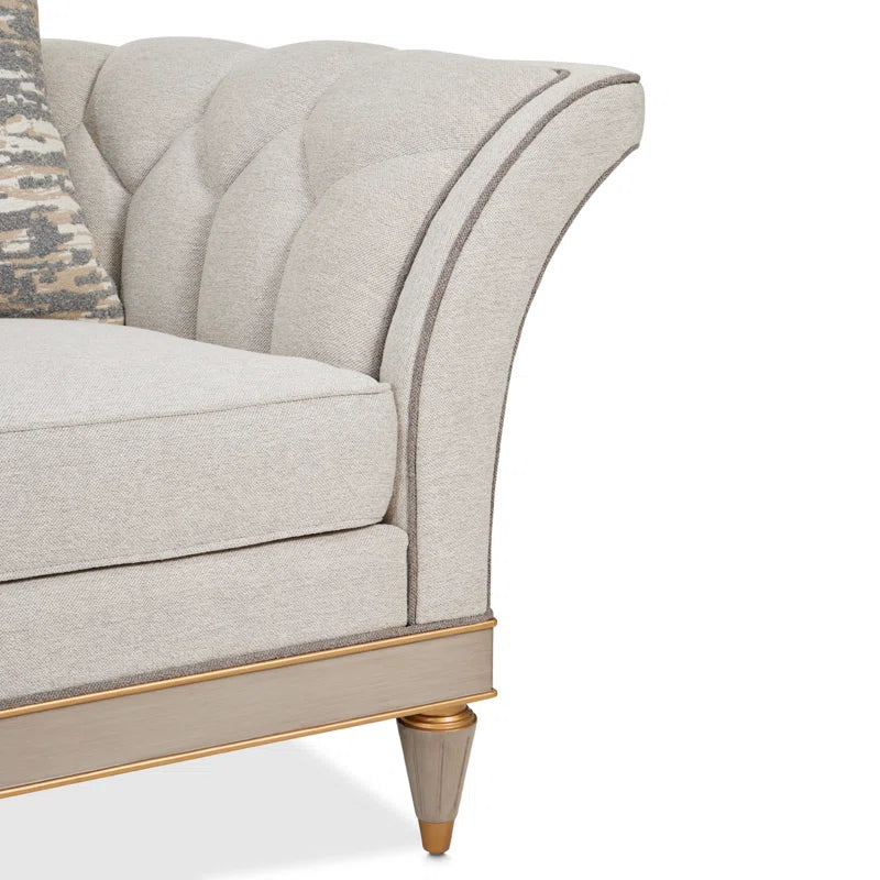 St. Charles Greige Accent Chair with Modern Fabric & Soft Curves