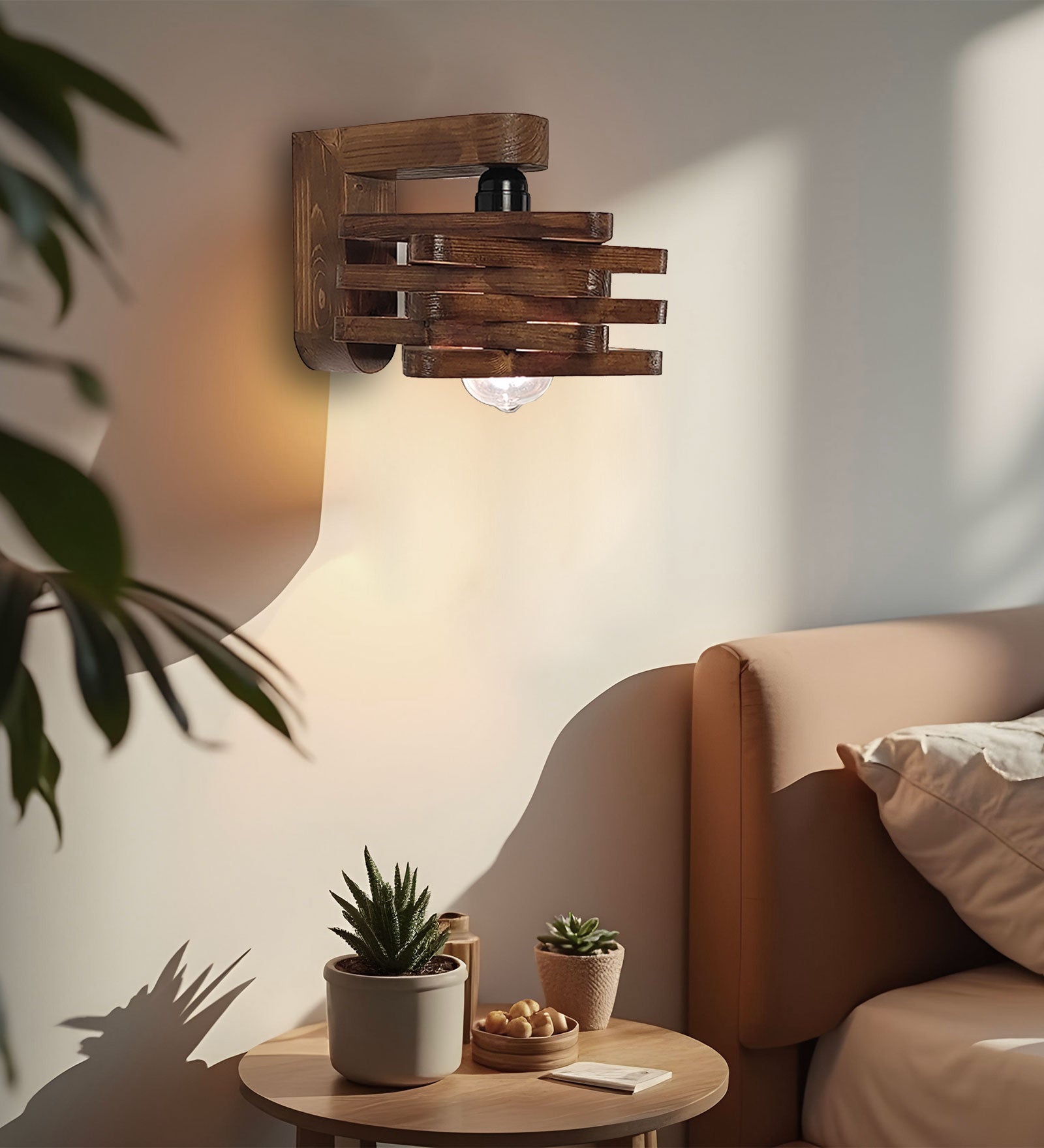 Star Brown Wooden Wall Light (BULB NOT INCLUDED)