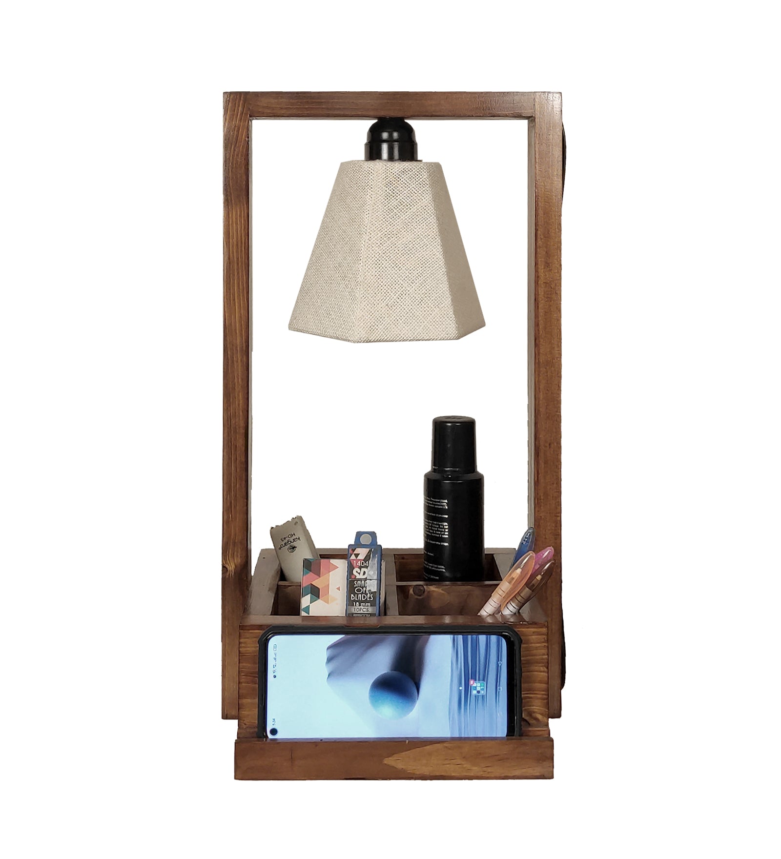 Strew Wooden Table Lamp with Brown Base and Premium White Fabric Lampshade (BULB NOT INCLUDED)