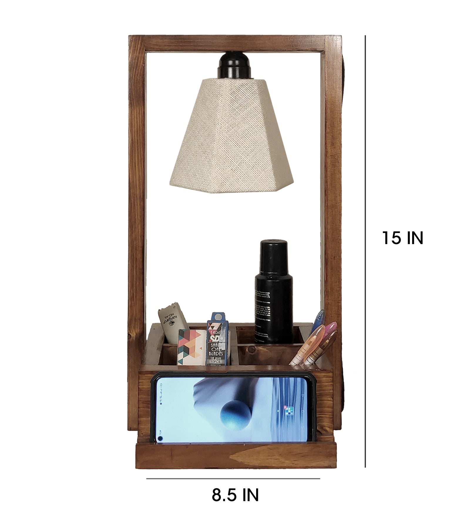 Strew Wooden Table Lamp with Brown Base and Premium White Fabric Lampshade (BULB NOT INCLUDED)