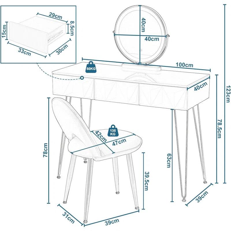 Fernanda Dressing Table with Mirror - Ouch Cart 