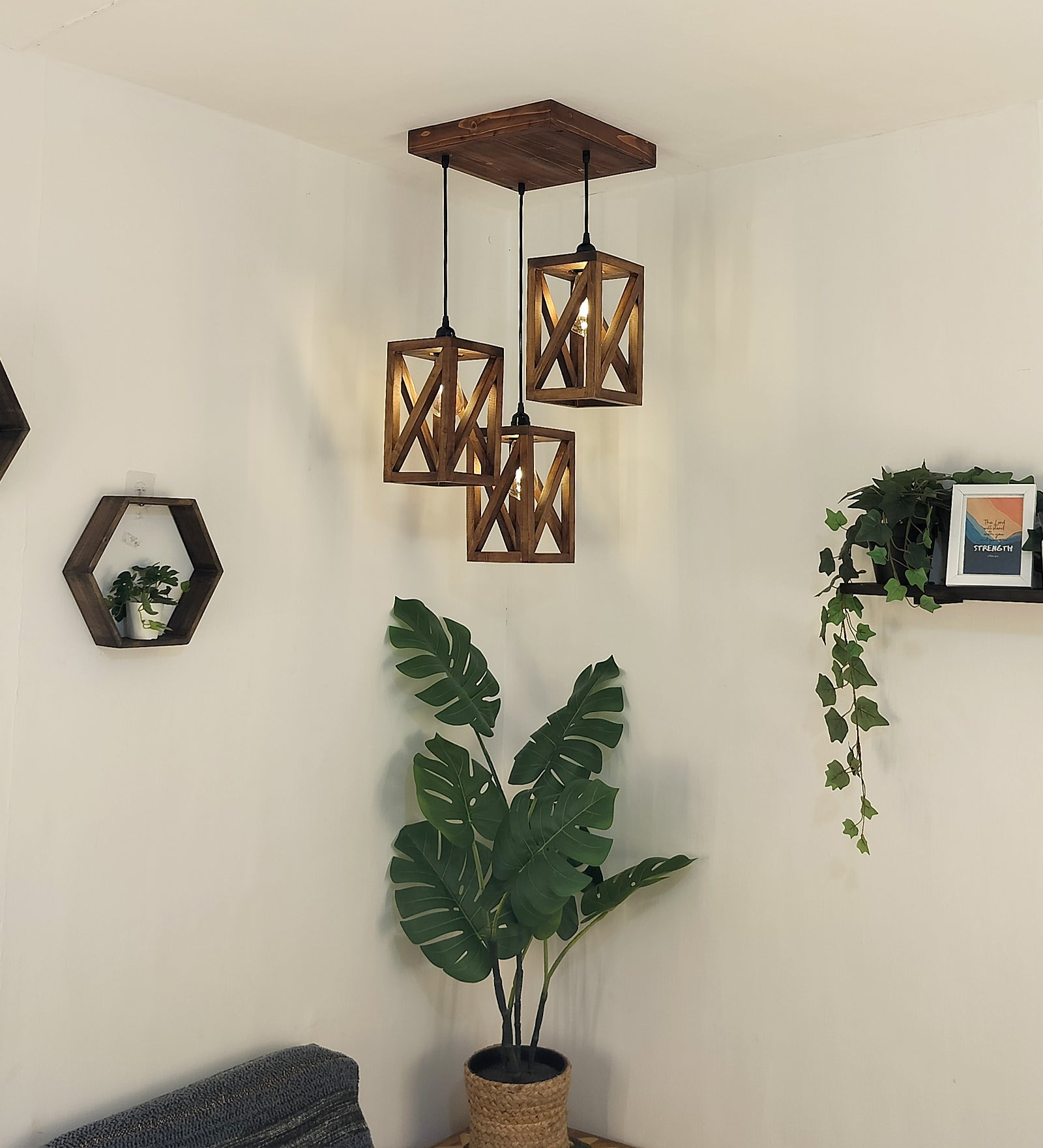 Symmetric Brown Wooden Cluster Hanging Lamp (BULB NOT INCLUDED)