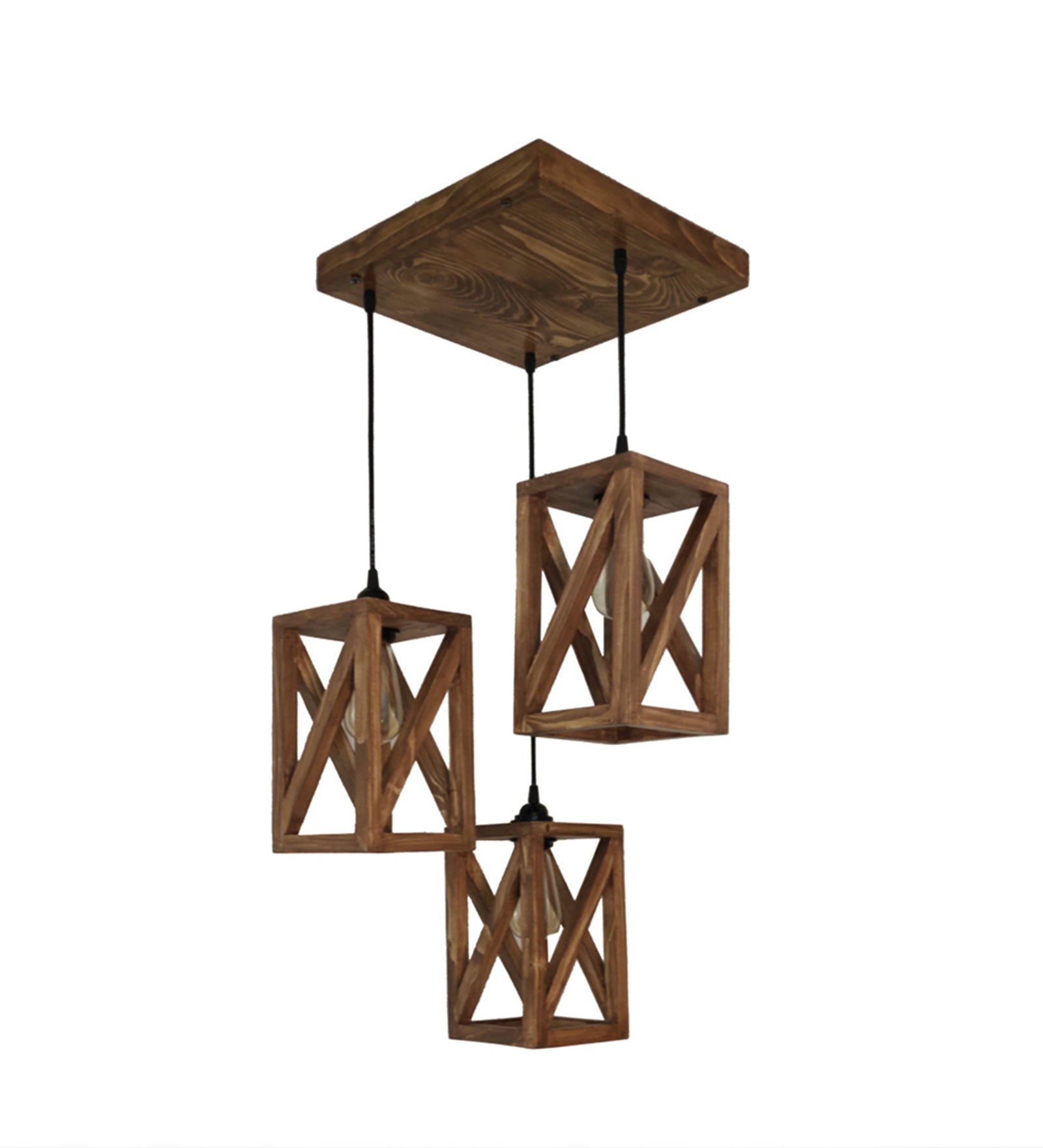 Symmetric Brown Wooden Cluster Hanging Lamp (BULB NOT INCLUDED)