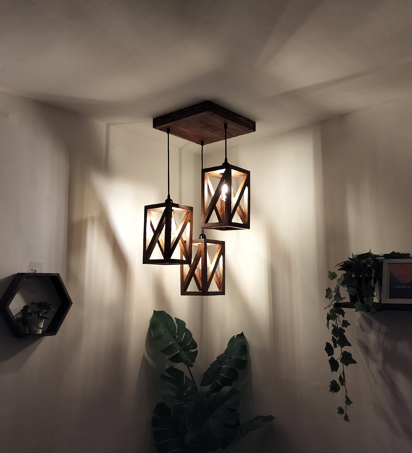 Symmetric Brown Wooden Cluster Hanging Lamp (BULB NOT INCLUDED)