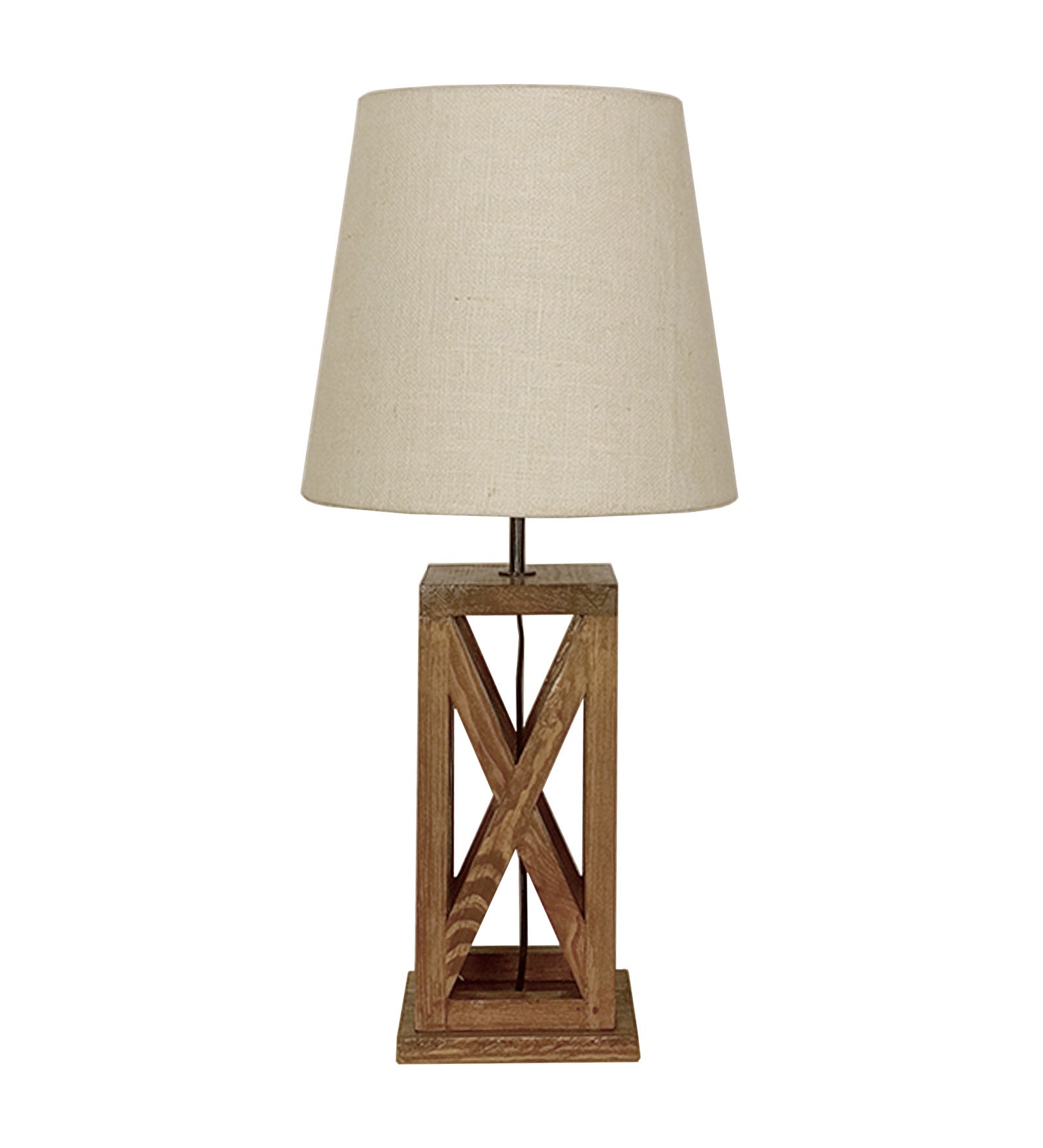 Symmetric Brown Wooden Table Lamp with Black Fabric Lampshade (BULB NOT INCLUDED)