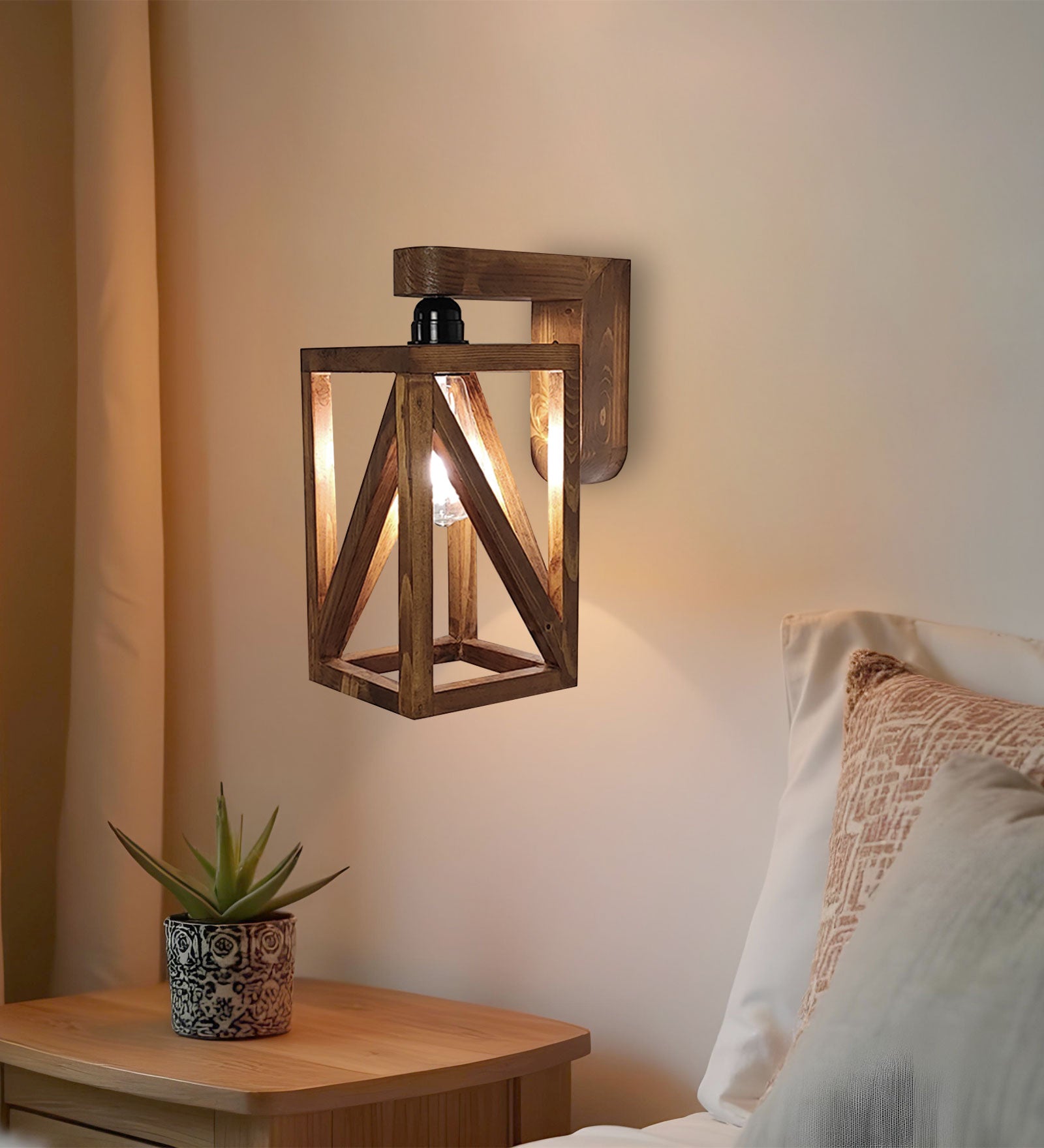 Symmetric Brown Wooden Wall Light (BULB NOT INCLUDED)