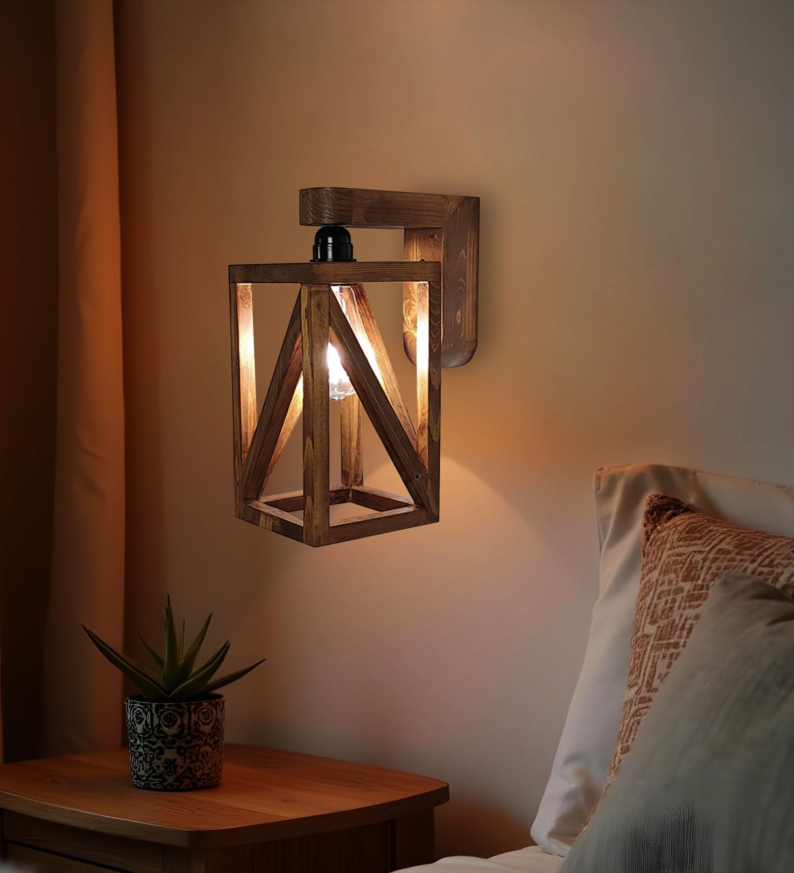 Symmetric Brown Wooden Wall Light (BULB NOT INCLUDED)