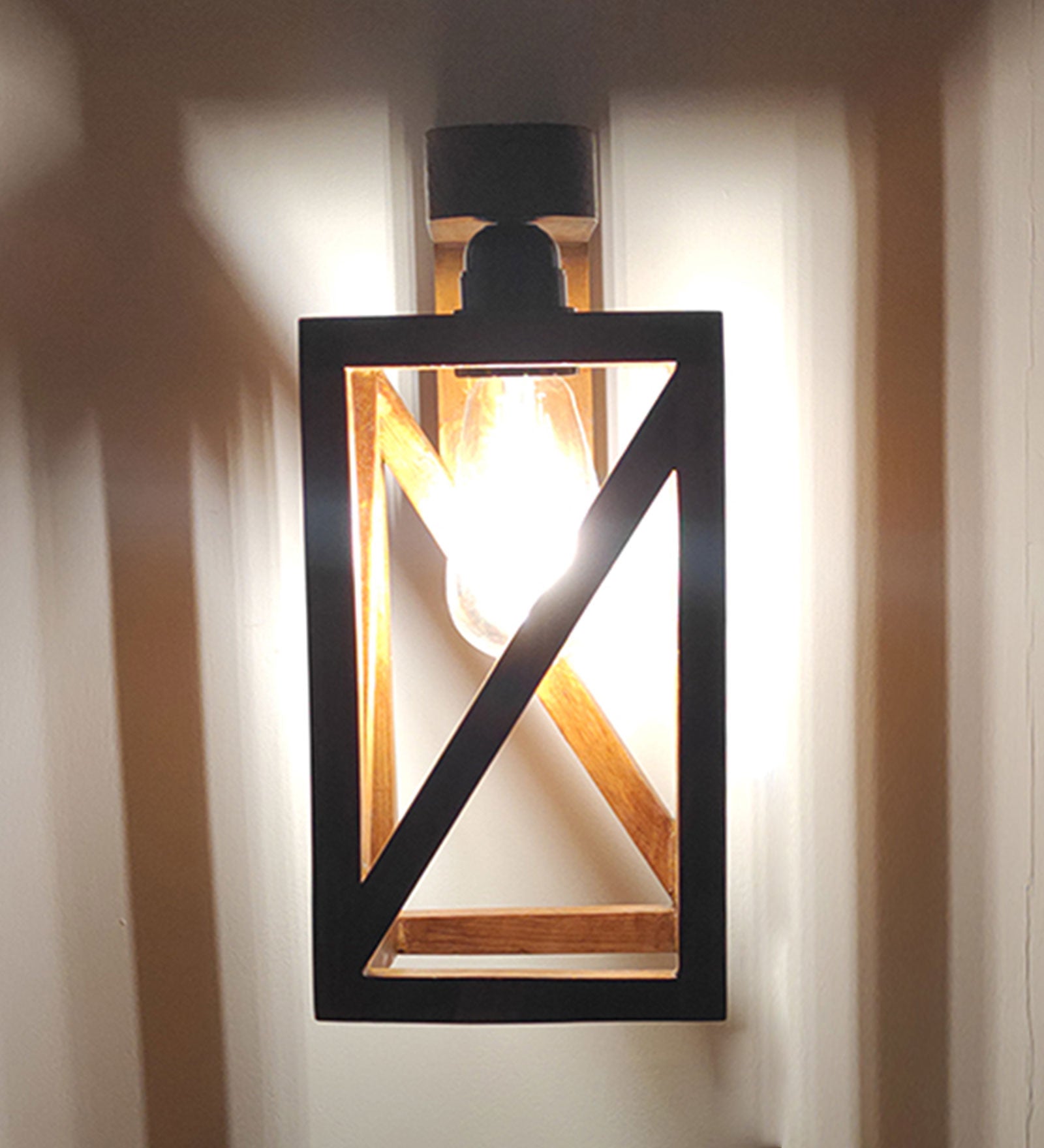 Symmetric Brown Wooden Wall Light (BULB NOT INCLUDED)