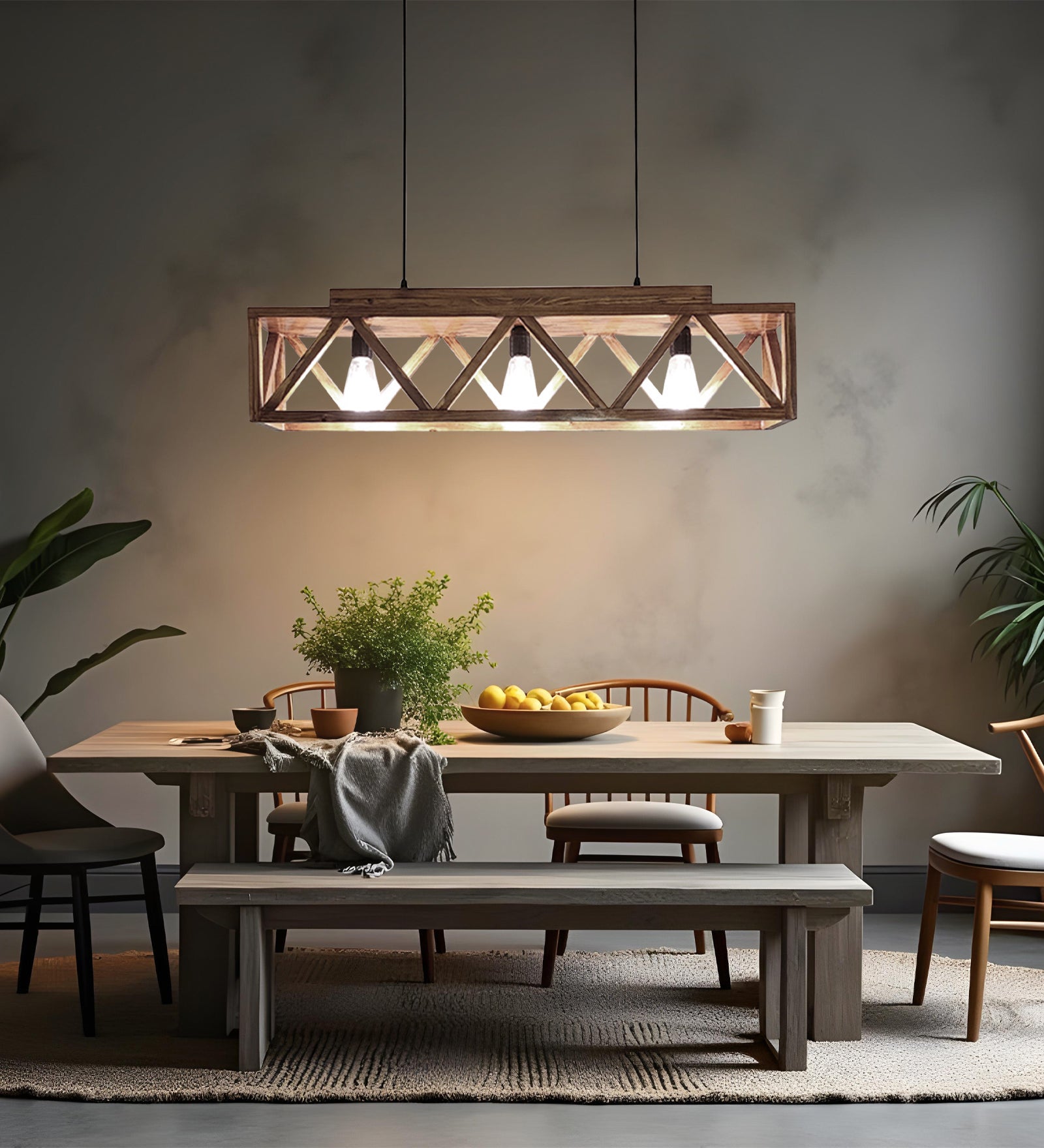 Symmetric Centrum Wooden Series Hanging Lamp (BULB NOT INCLUDED)