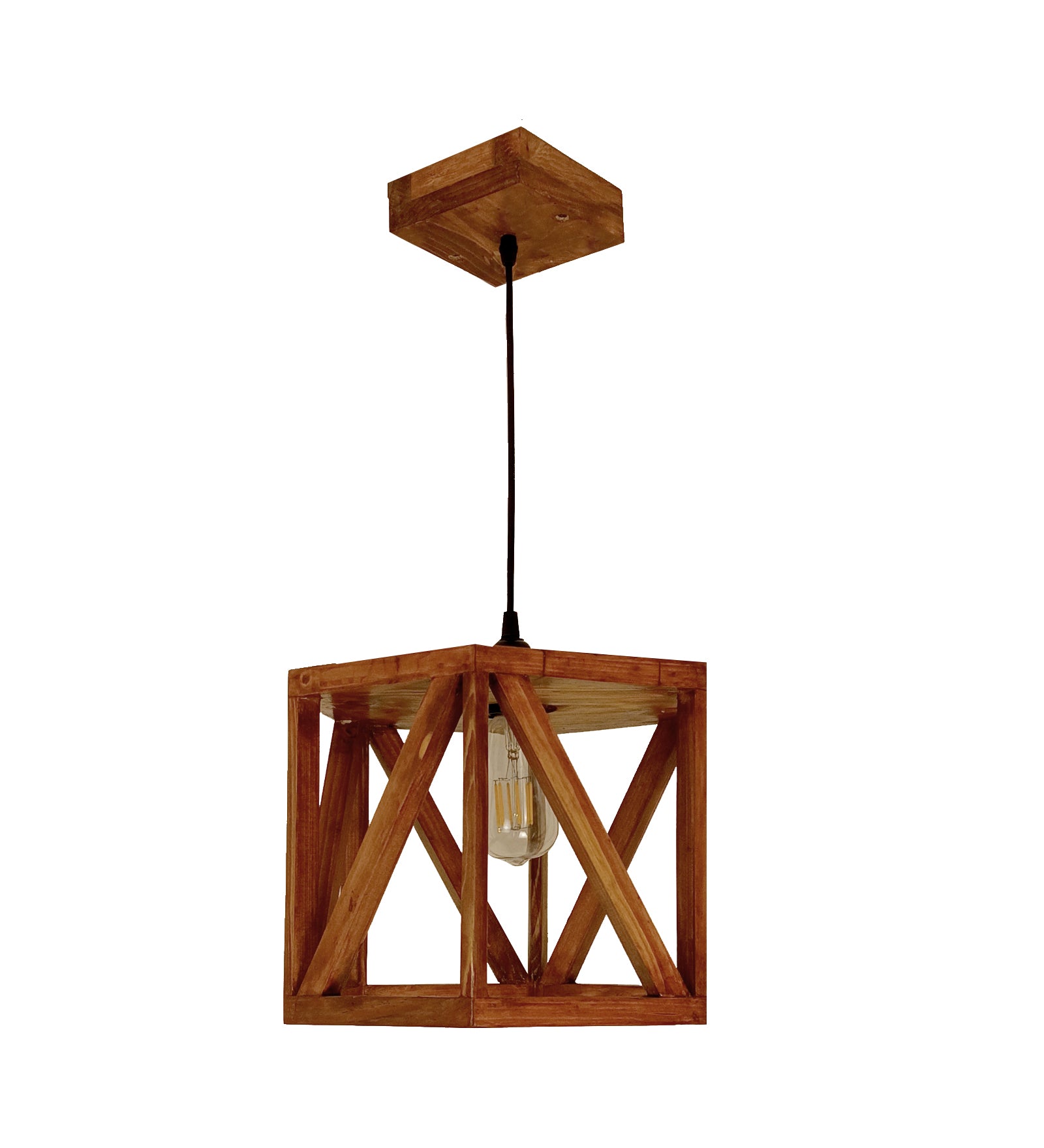 Symmetric Hexa Brown Wooden Single Hanging Lamp (BULB NOT INCLUDED)