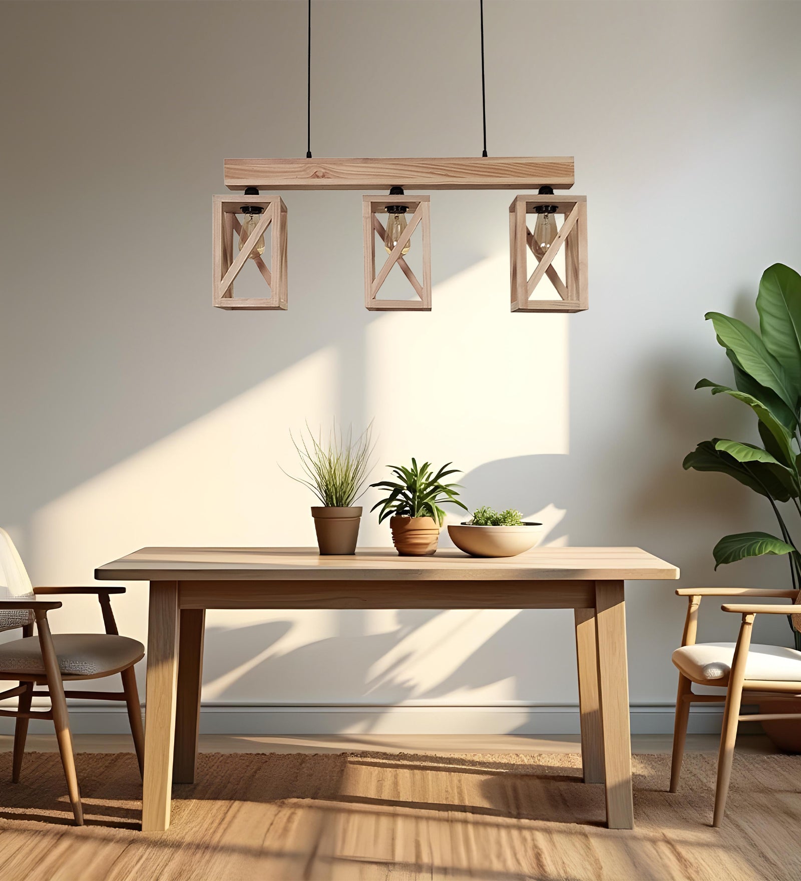 Symmetric Beige Wooden Series Hanging Lamp (BULB NOT INCLUDED)