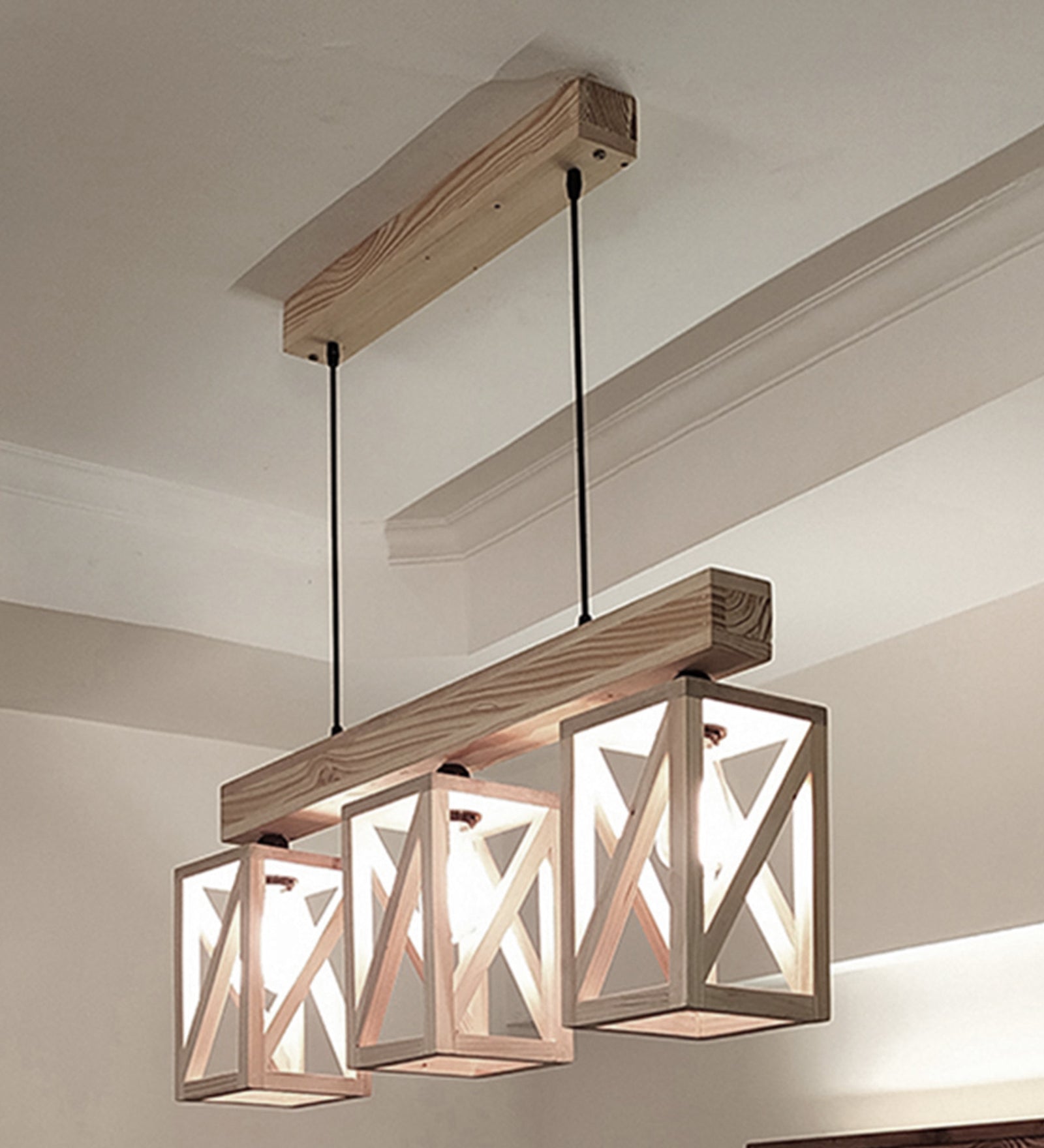 Symmetric Beige Wooden Series Hanging Lamp (BULB NOT INCLUDED)