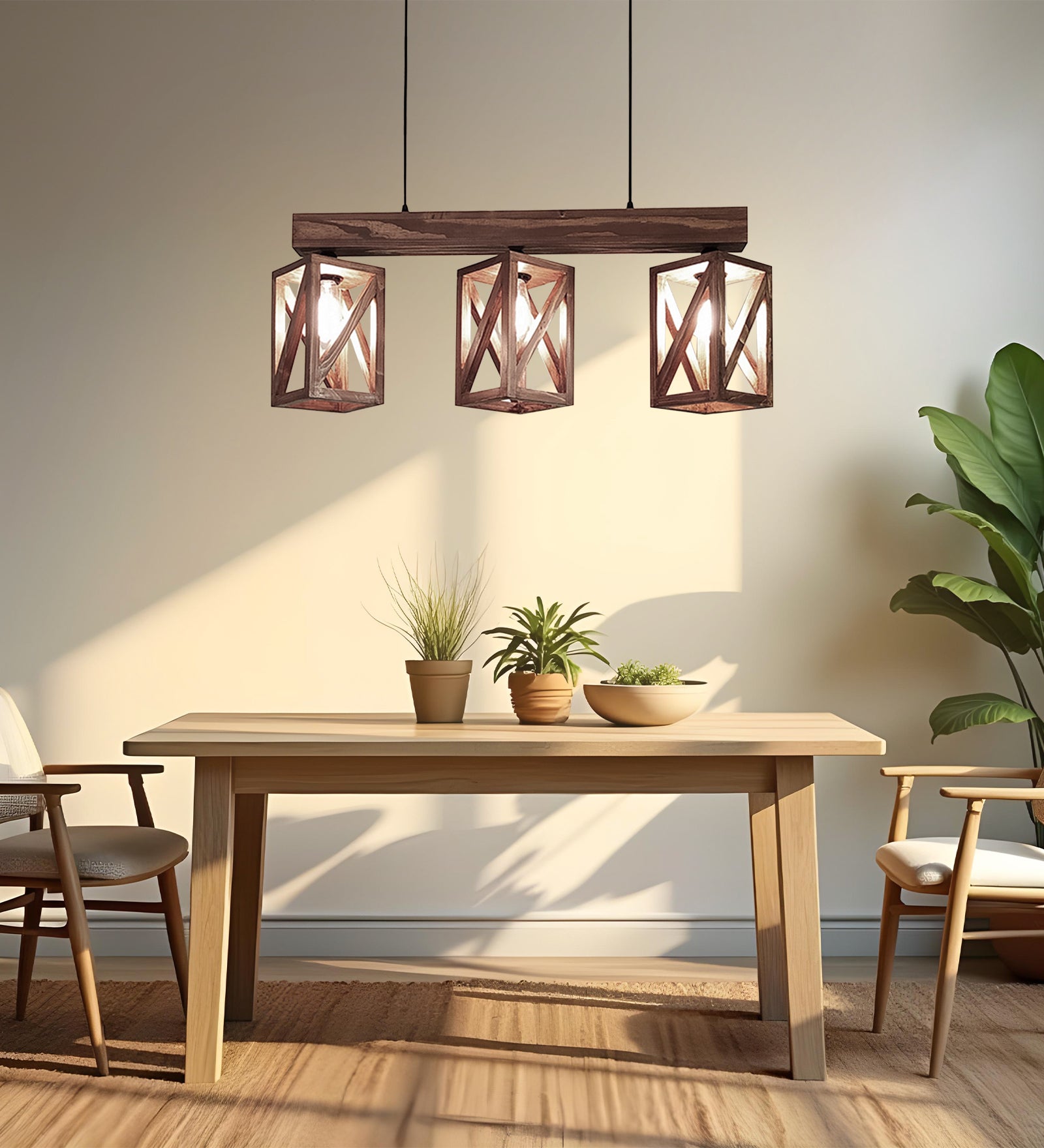 Symmetric Brown Wooden Series Hanging Lamp (BULB NOT INCLUDED)