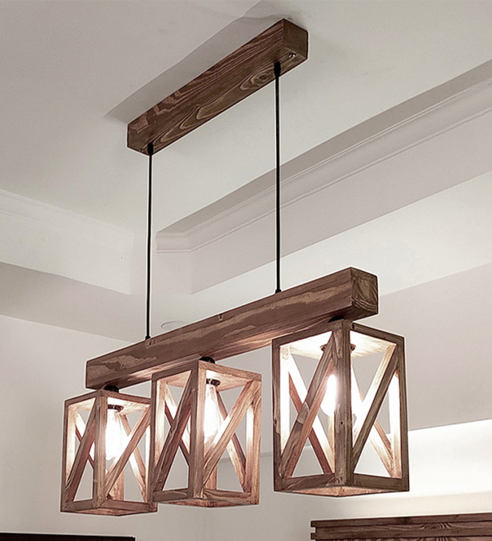 Symmetric Brown Wooden Series Hanging Lamp (BULB NOT INCLUDED)