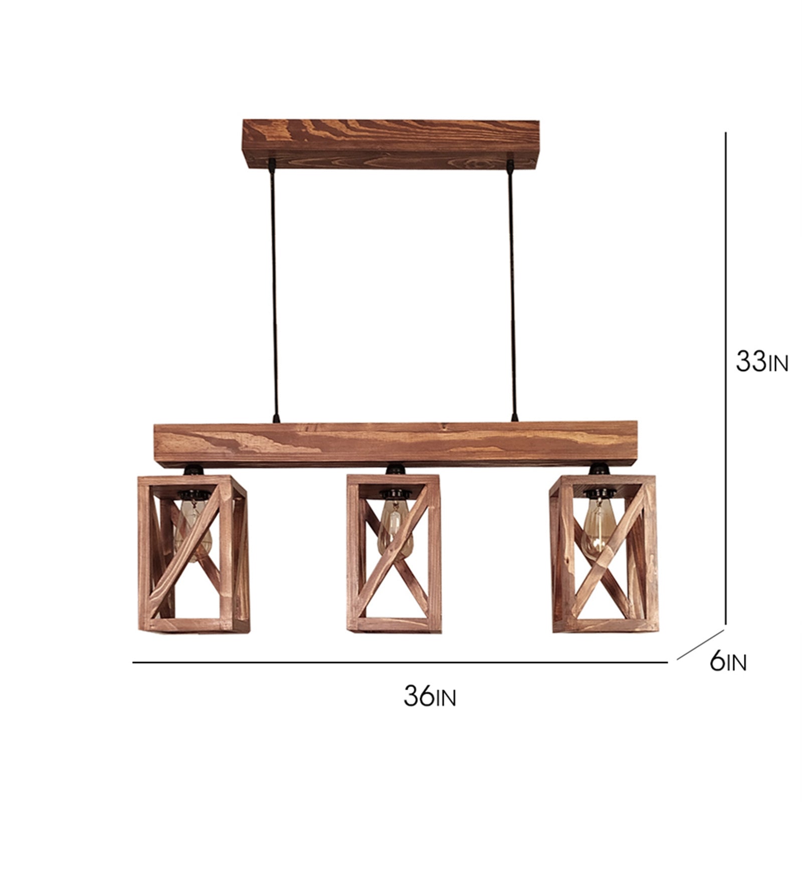 Symmetric Brown Wooden Series Hanging Lamp (BULB NOT INCLUDED)