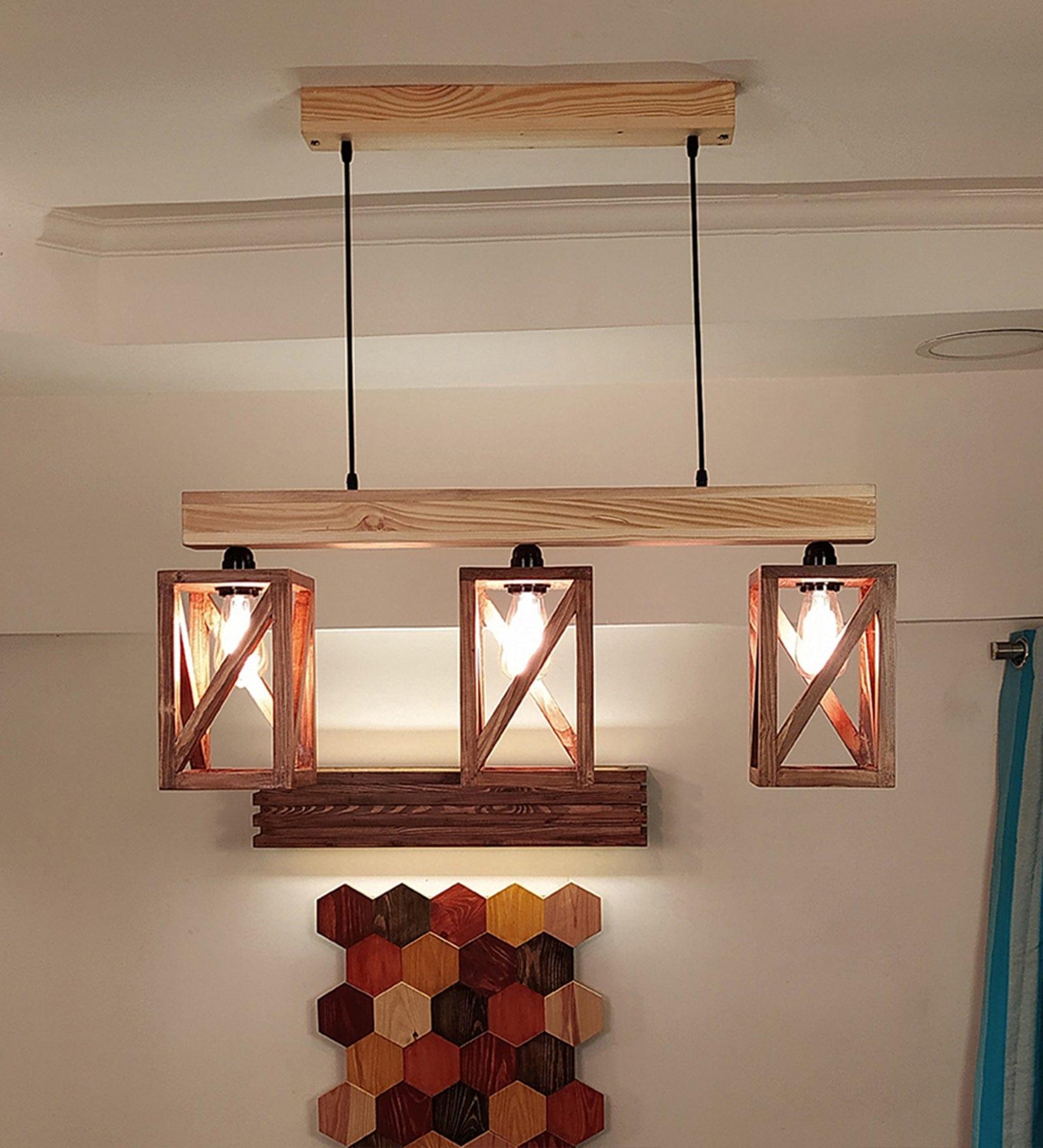 Symmetric Brown & Beige Wooden Series Hanging Lamp (BULB NOT INCLUDED) - Ouch Cart 