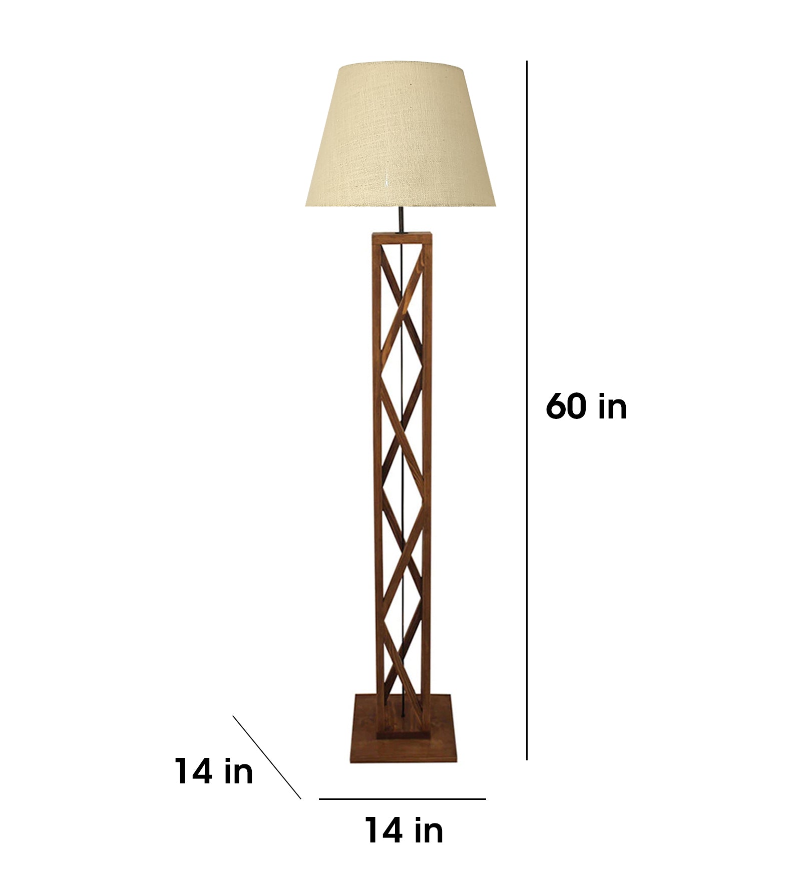 Symmetric Wooden Floor Lamp with Premium Beige Fabric Lampshade (BULB NOT INCLUDED)