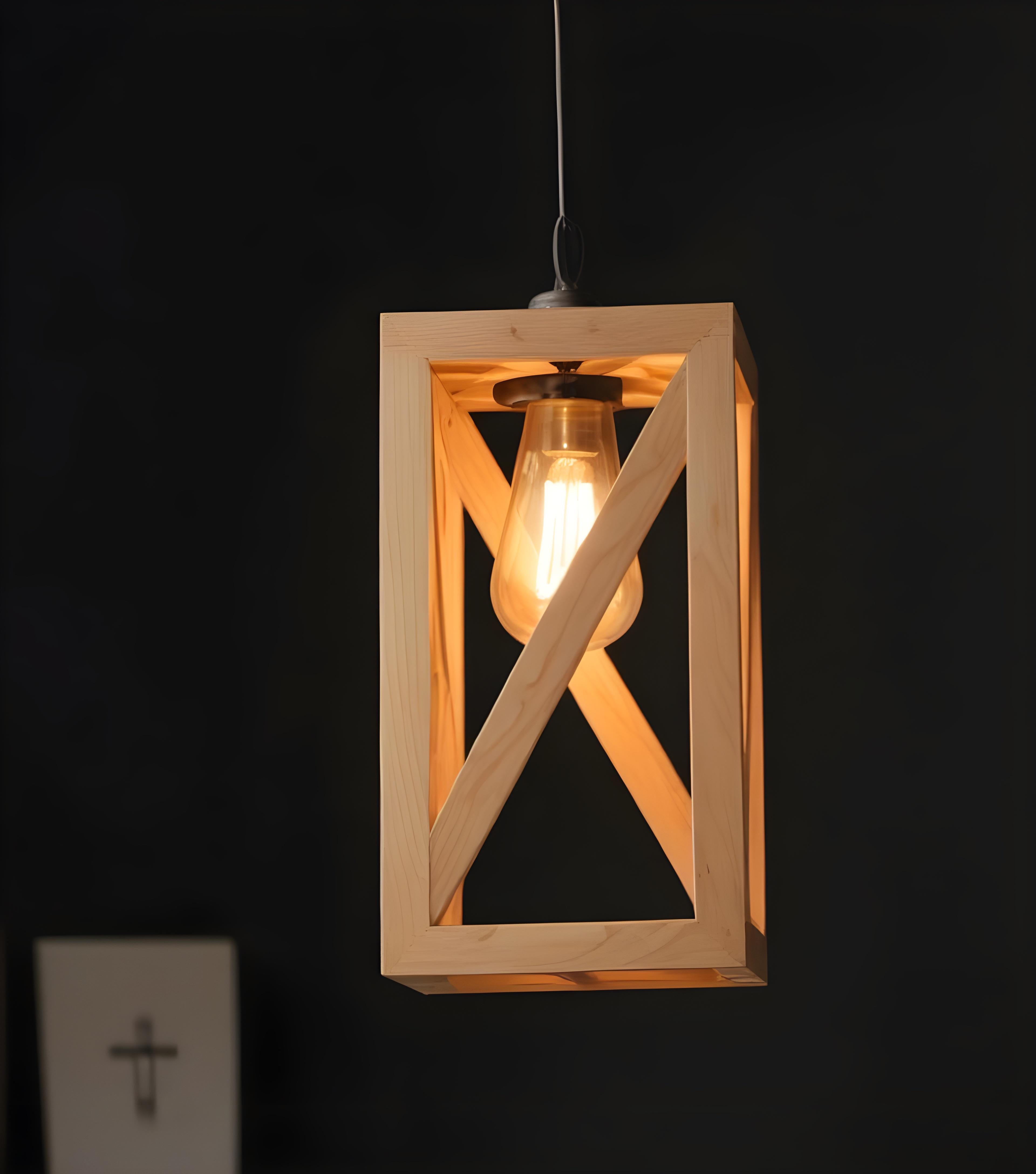 Symmetric Beige Wooden Single Hanging Lamp (BULB NOT INCLUDED)