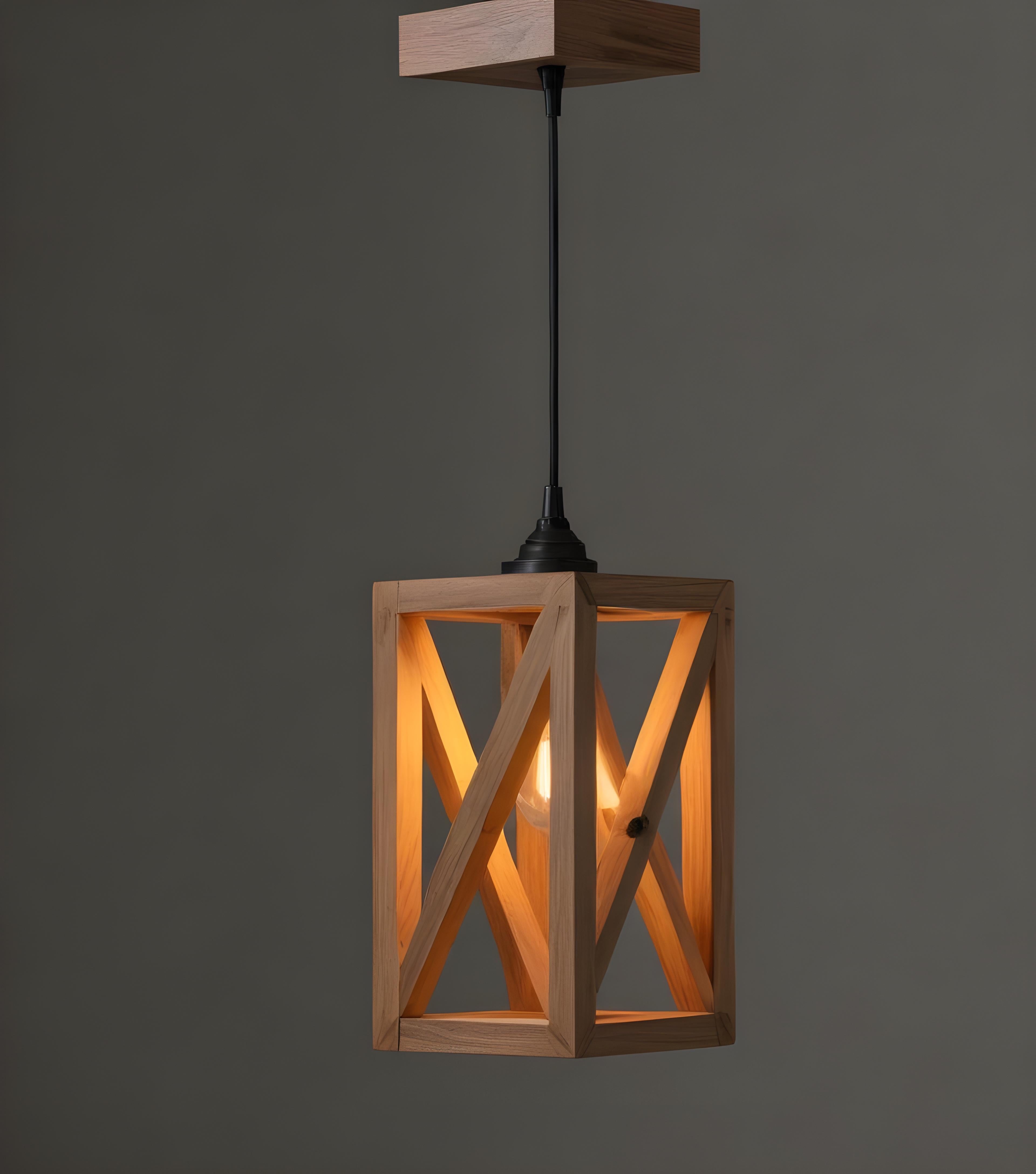 Symmetric Beige Wooden Single Hanging Lamp (BULB NOT INCLUDED)