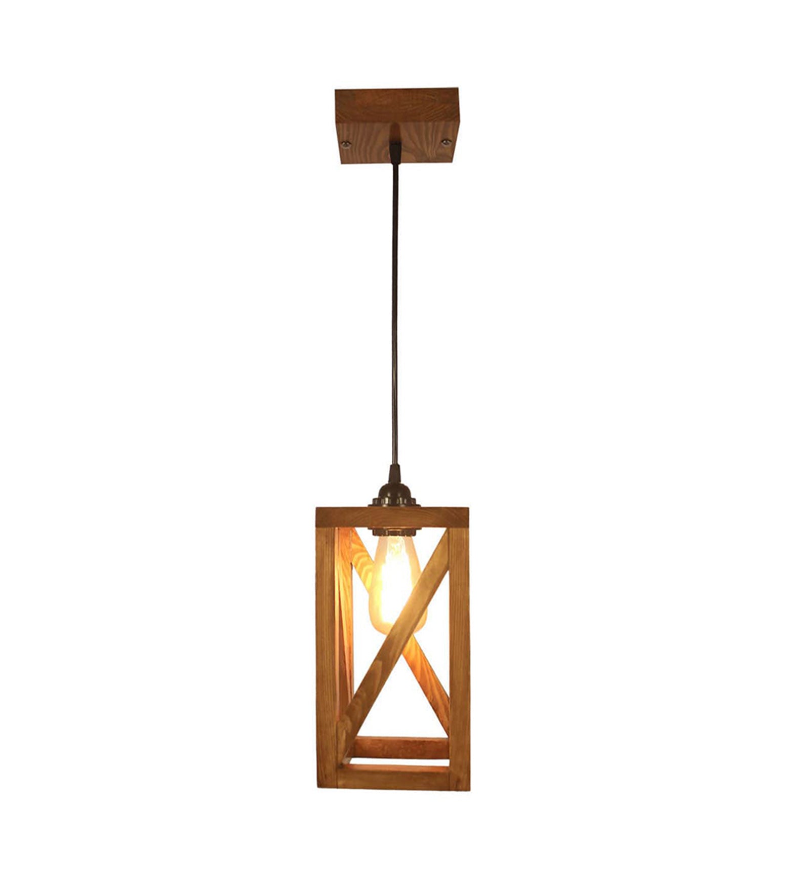 Symmetric Brown Wooden Single Hanging Lamp (BULB NOT INCLUDED)