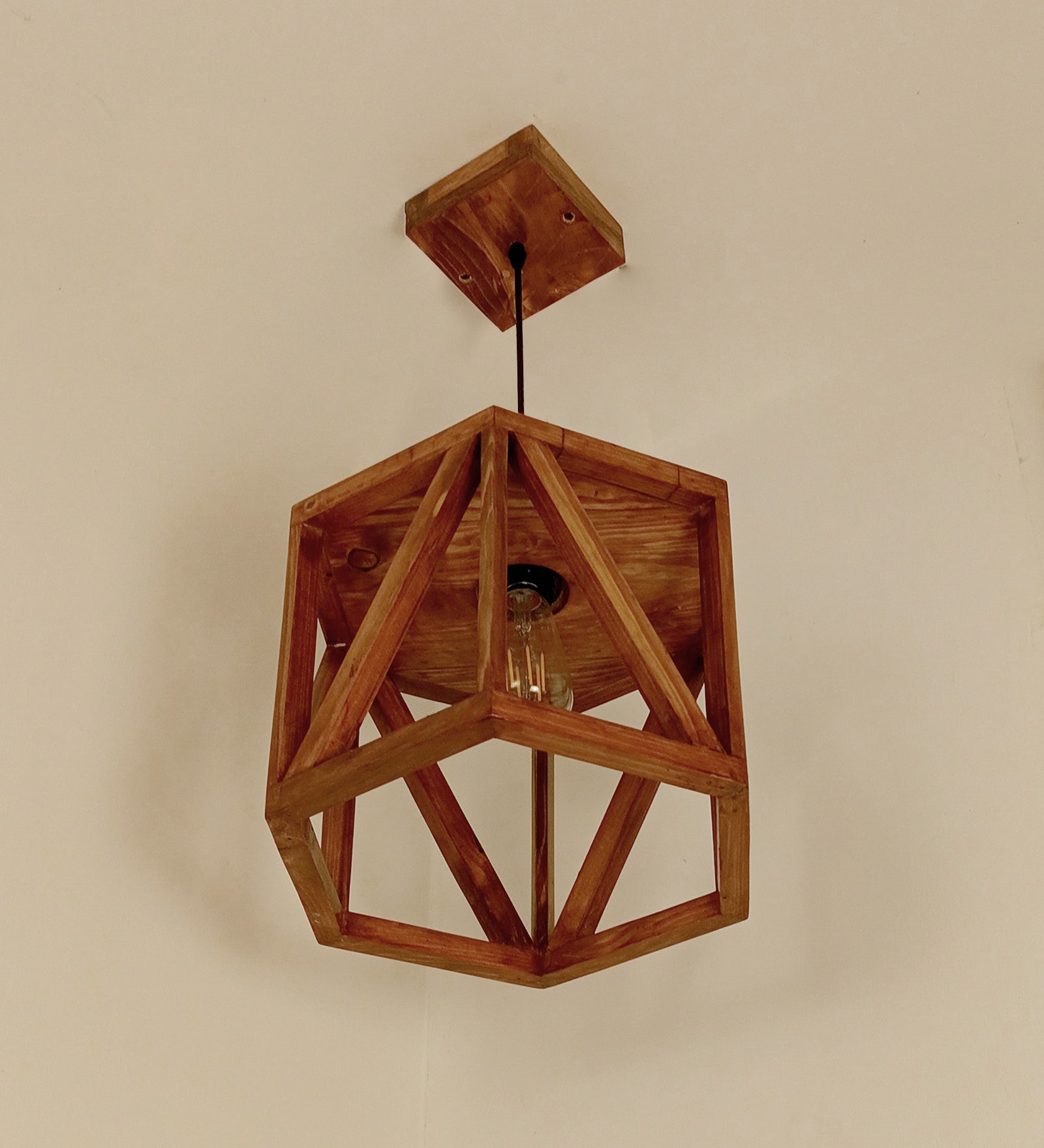 Symmetric Hexa Brown Wooden Single Hanging Lamp (BULB NOT INCLUDED)