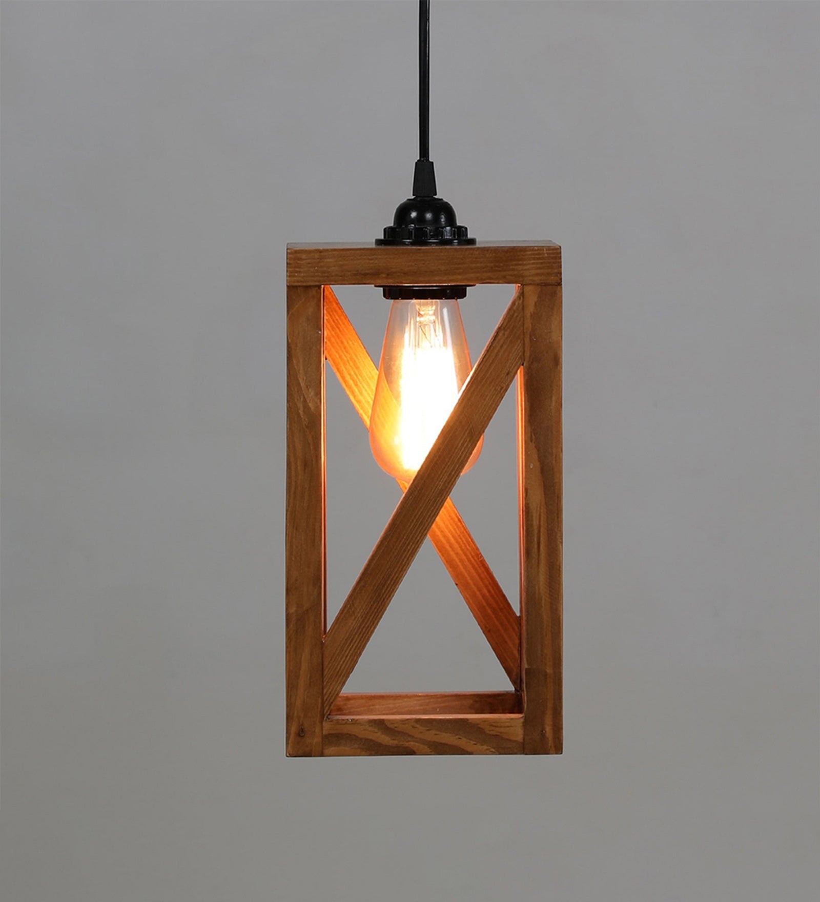 Symmetric Brown Wooden Single Hanging Lamp (BULB NOT INCLUDED)