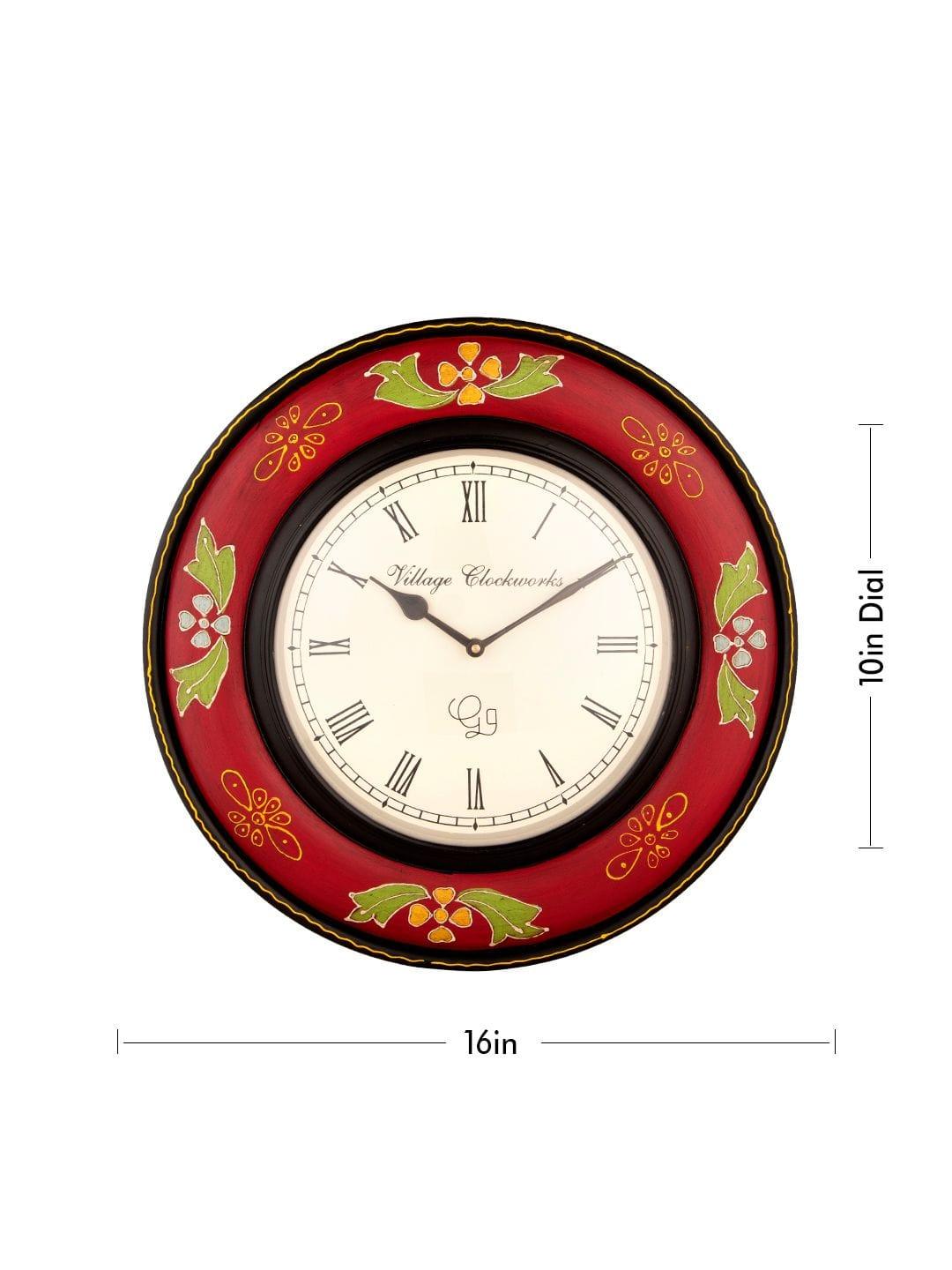 Round Wooden Handpainted 16 Inches Wall Clock - Ouch Cart 