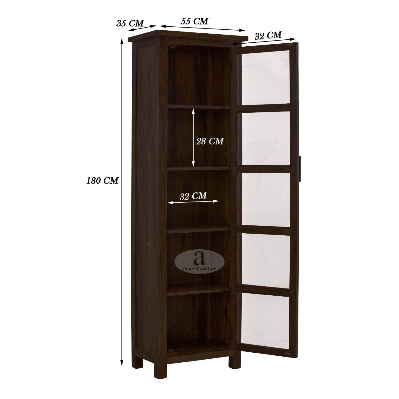 Sheesham Wood Single Door Crockery Cabinet Tall In Walnut Finish - Ouch Cart 