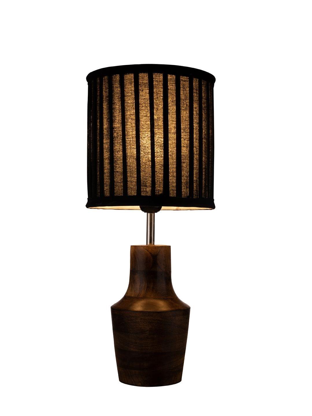 Wooden Firkin Lamp with Pleeted Cotton Black Shade - Ouch Cart 