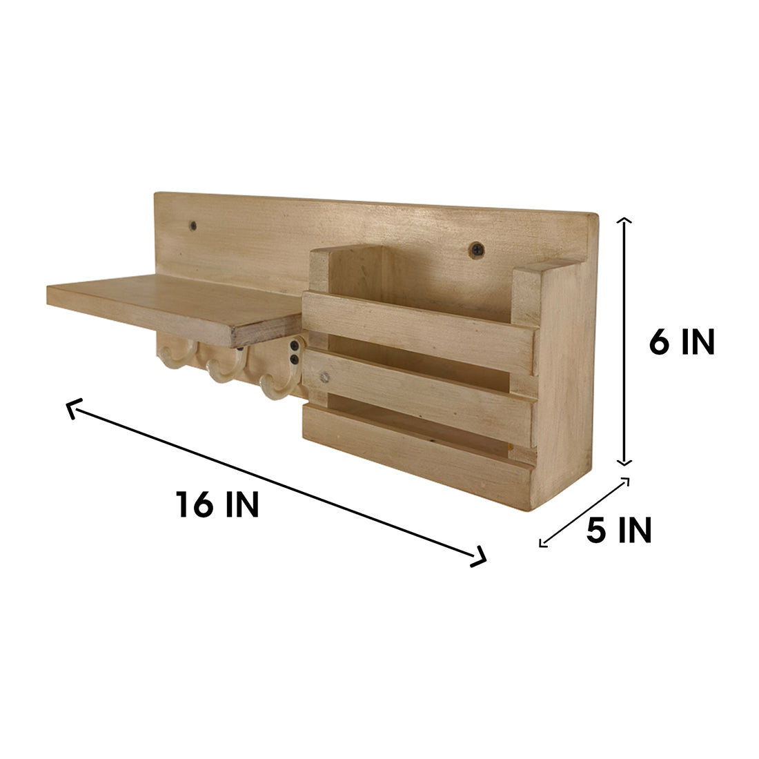 TULIP Wooden Wall Shelf Organiser with Key Holders - OUCH CART | Wall hanging 