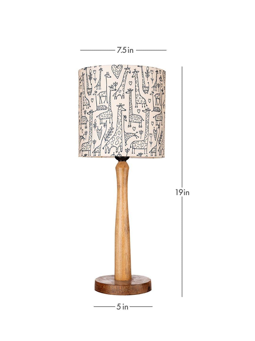 Wooden Brown Table Lamp with Animal Print Shade - Ouch Cart 