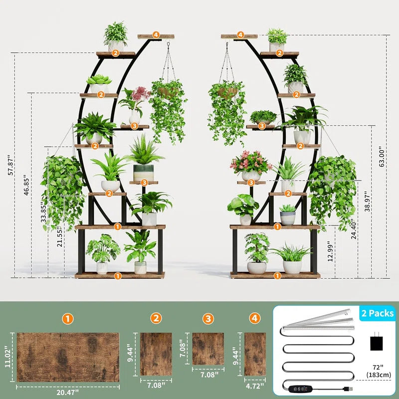 9-Tier Indoor Plant Stand with Grow Lights | Multi-Layer Metal & Wood Shelf Rack for Home Gardening
