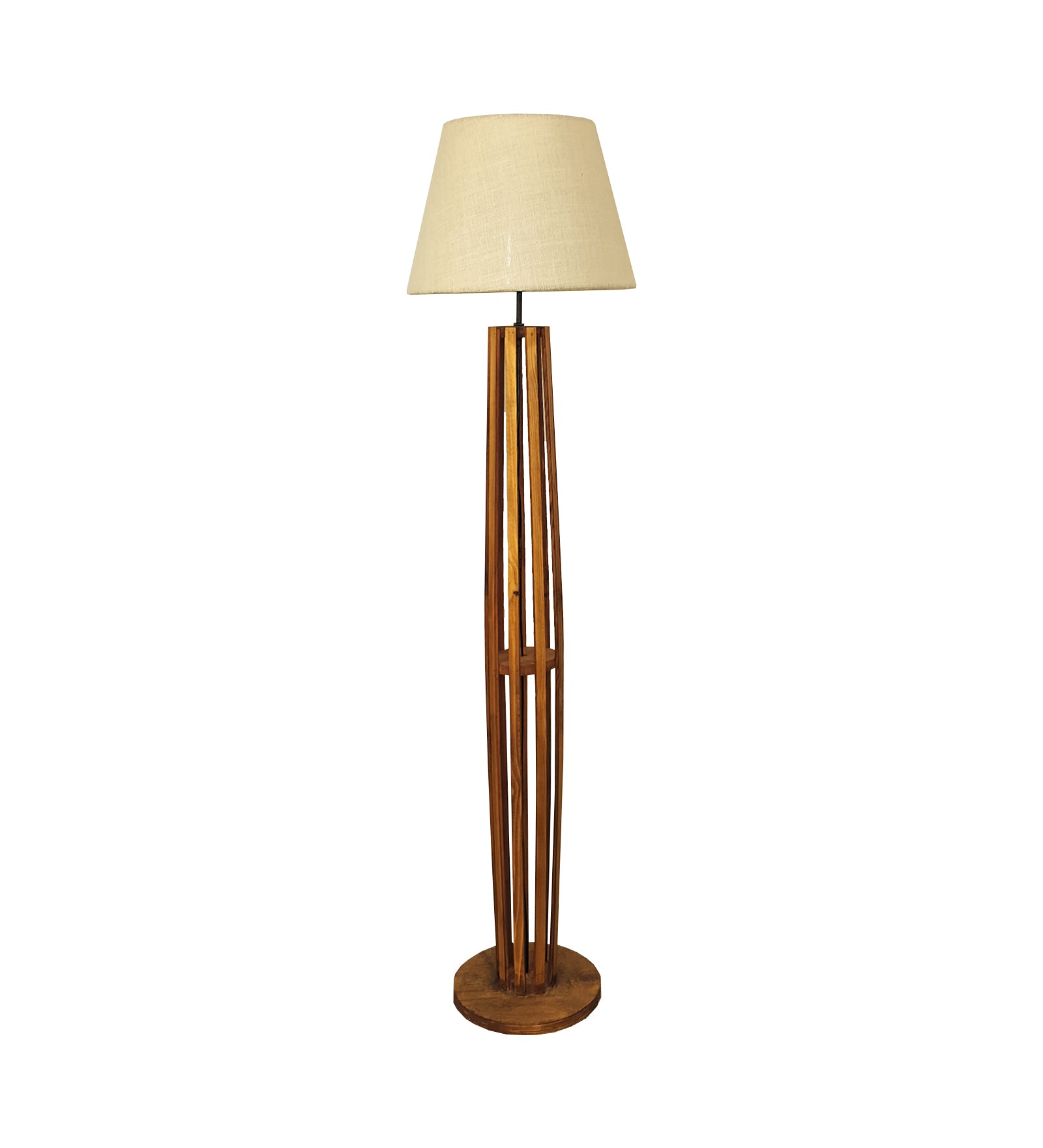 Tall Boy Wooden Floor Lamp With Yellow Printed Fabric Lampshade (BULB NOT INCLUDED)