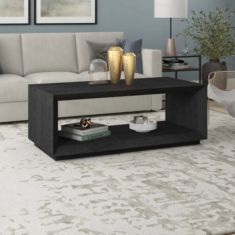 Modern Wood-Grain Coffee Table with Plinth Base